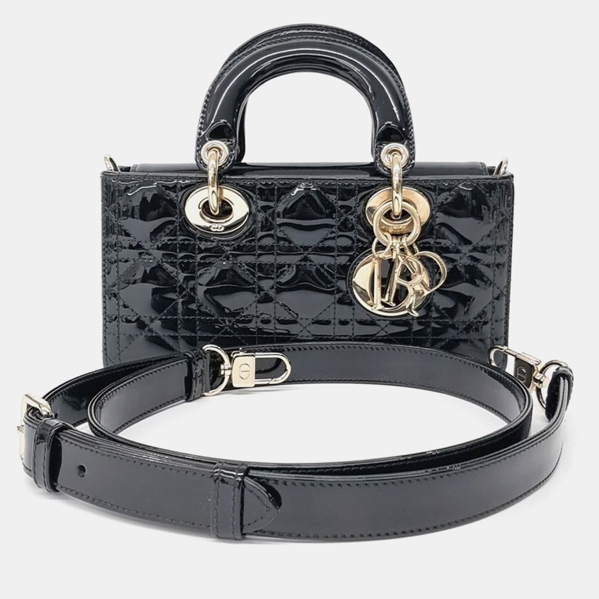 Christian Dior Lady D-Joy Small Black Patent Leather Shoulder Bag