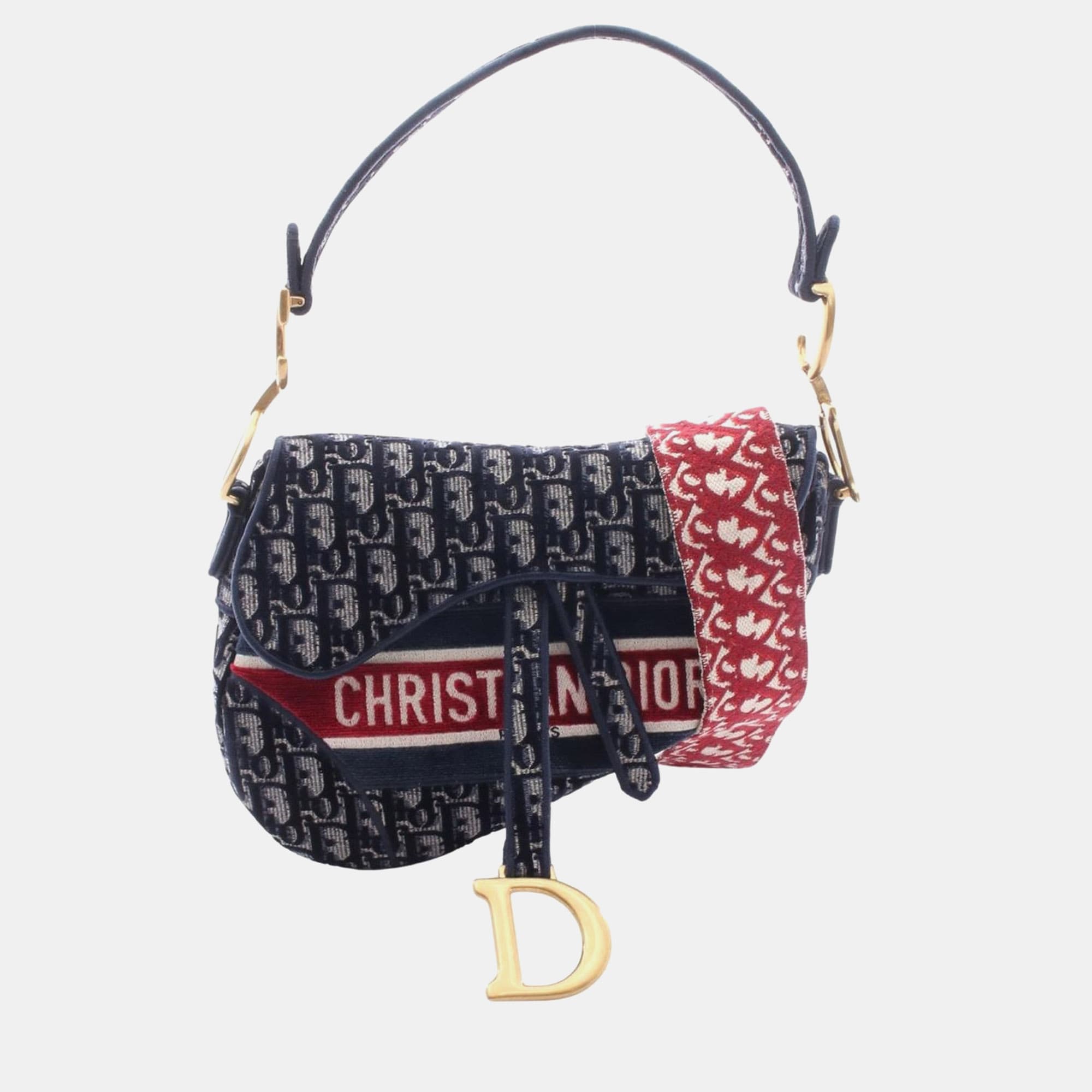 Dior Saddle Logo Embroidered Blue Canvas Shoulder Bag