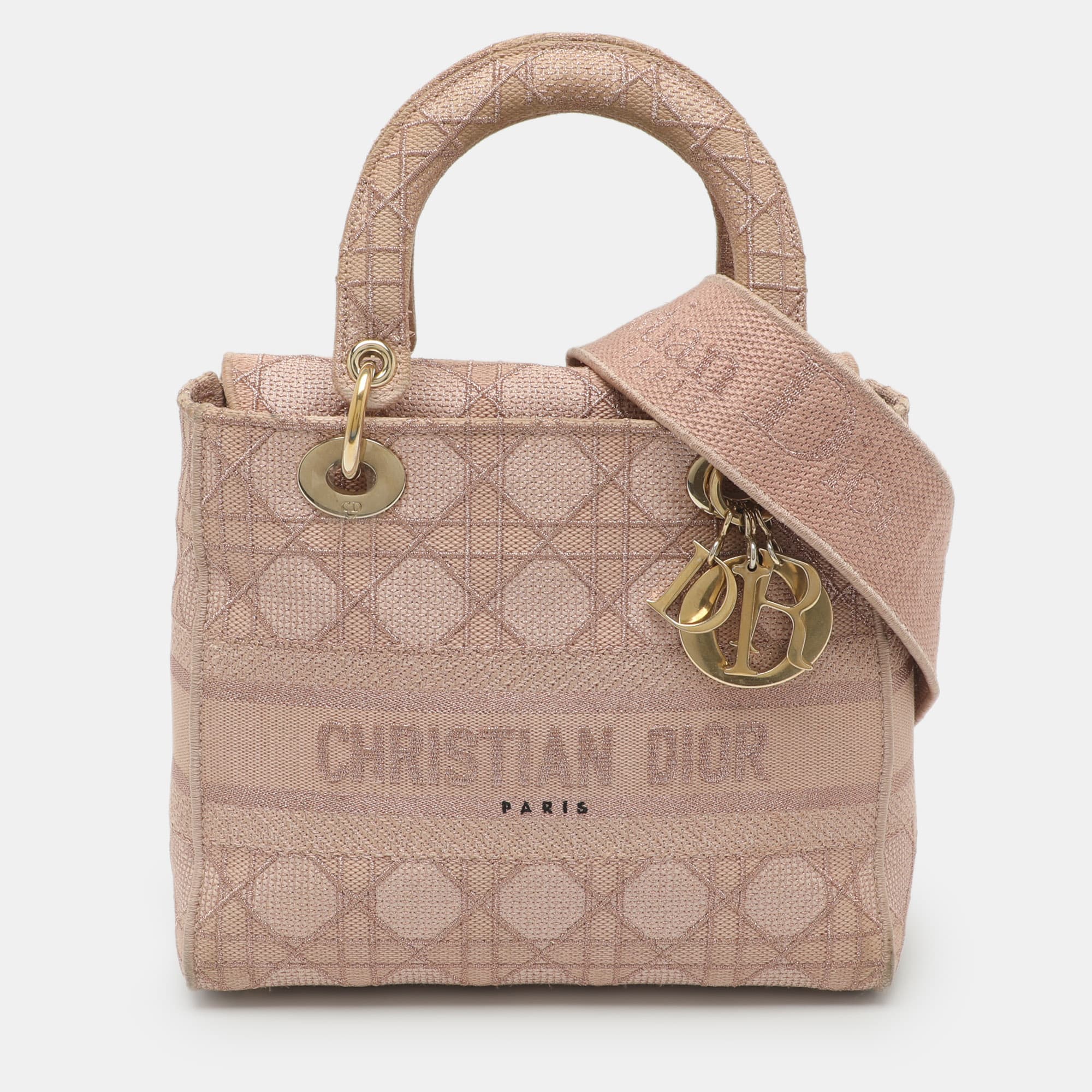 Dior Lady D-Lite Medium Beige Cannage Embroidered Canvas Tote