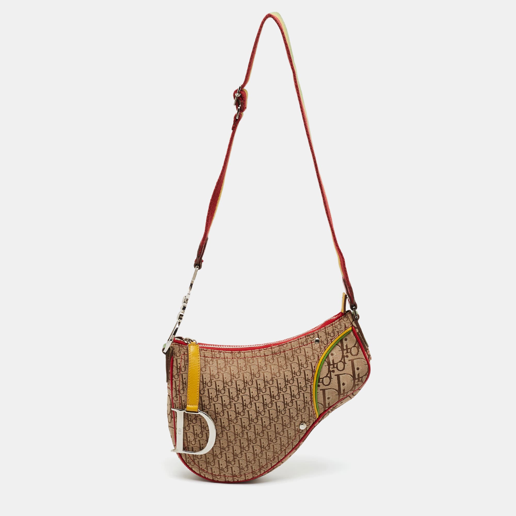 Dior Vintage Rasta Trotter Saddle Multicolor Oblique Canvas and Leather Bag