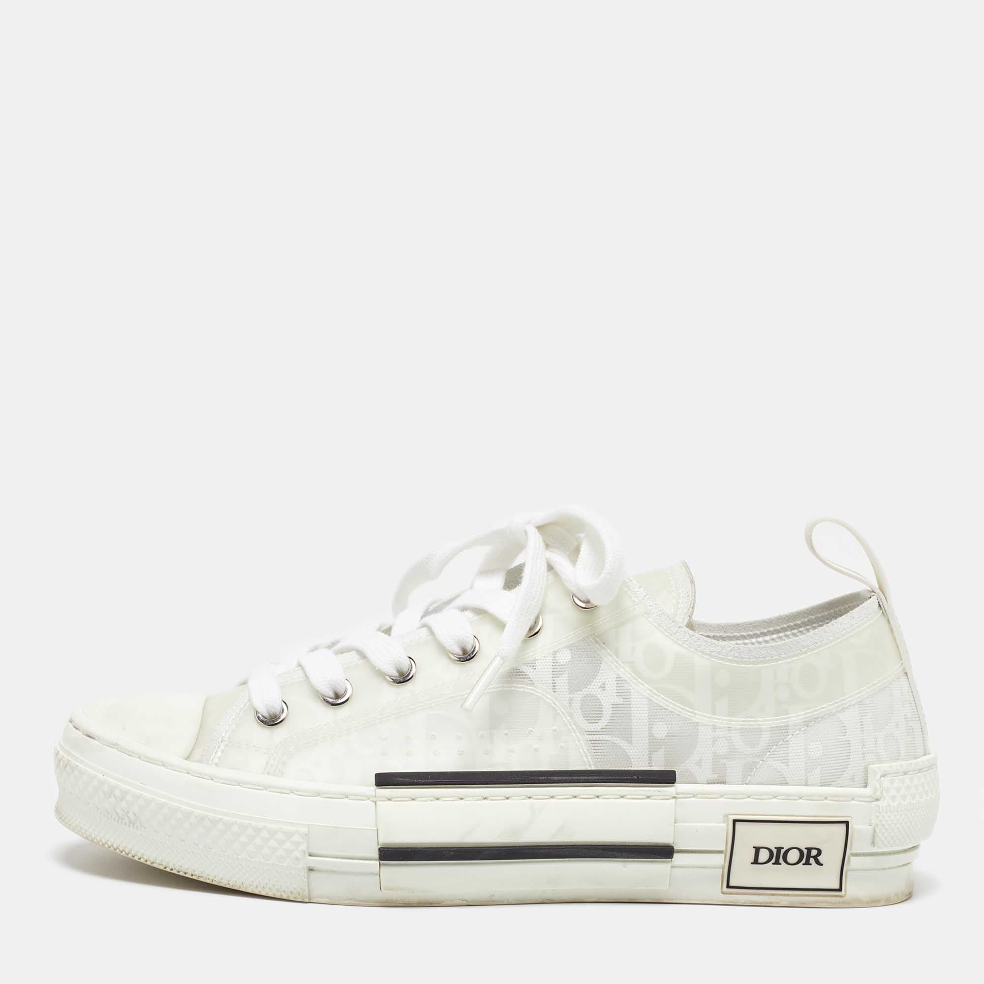 Dior White Oblique Mesh and Rubber B23 Low Top Sneakers Size 37.5