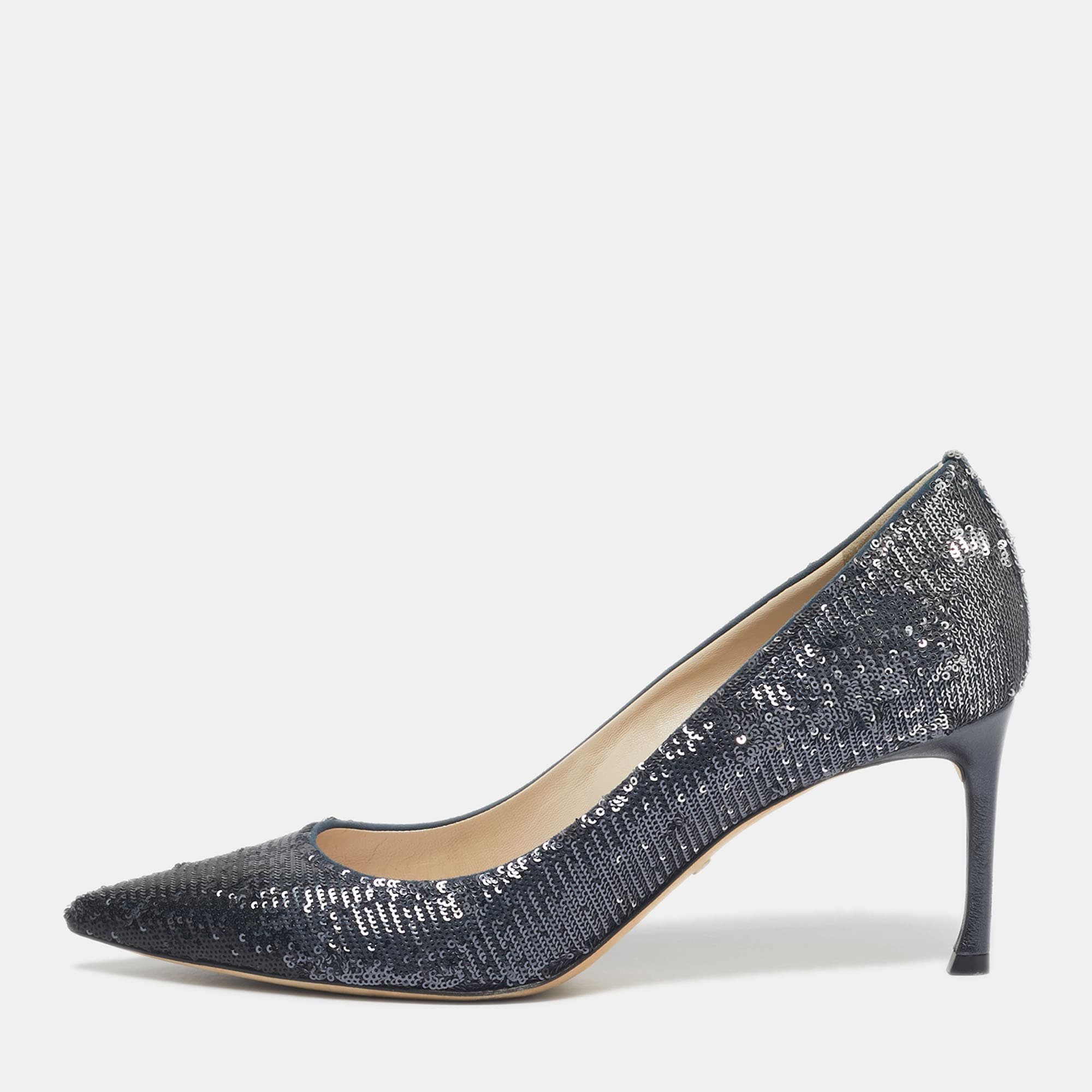 Dior Black/Silver Sequins Pointed Toe Pumps Size 39