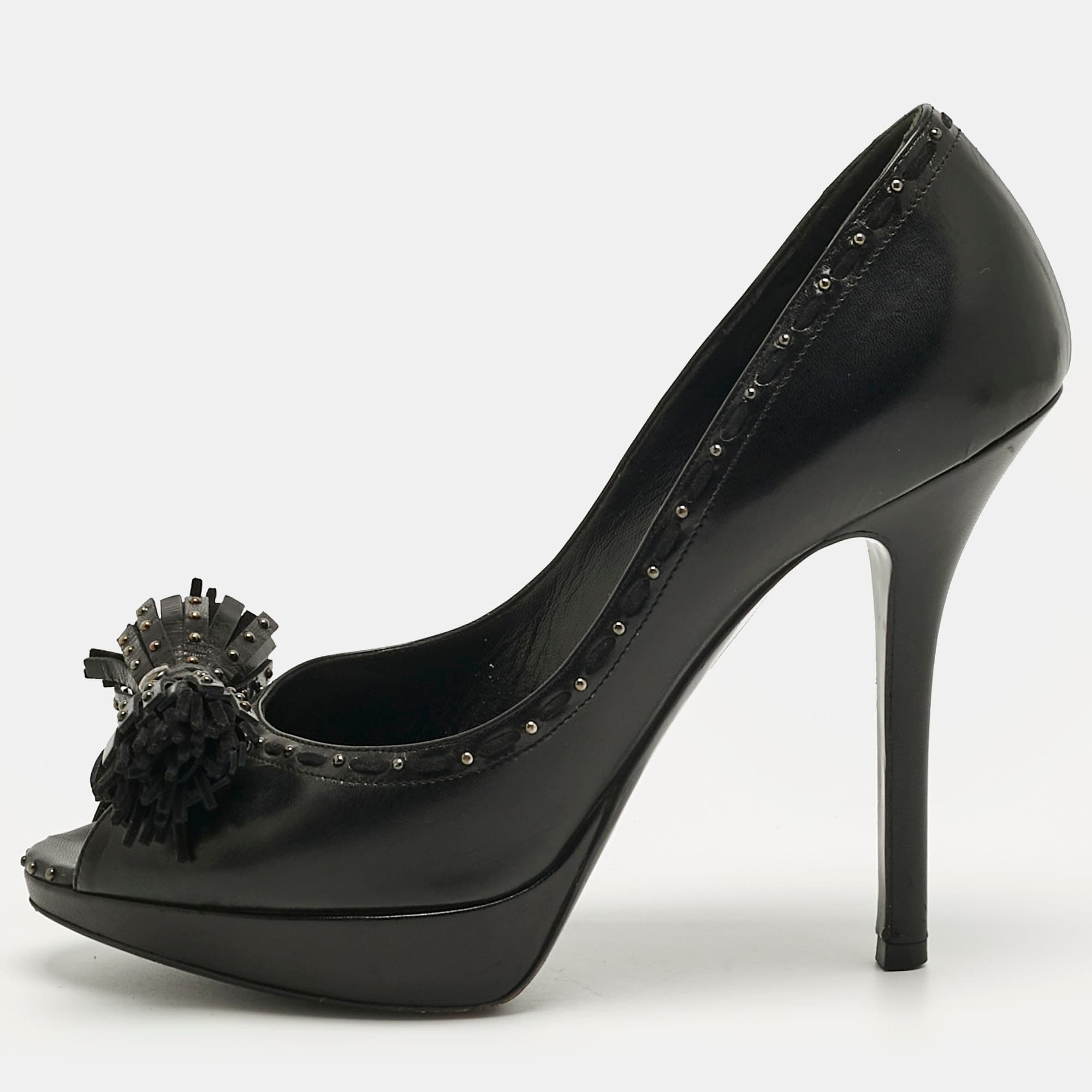 Dior Black Leather Bow Peep Toe Pumps Size 36