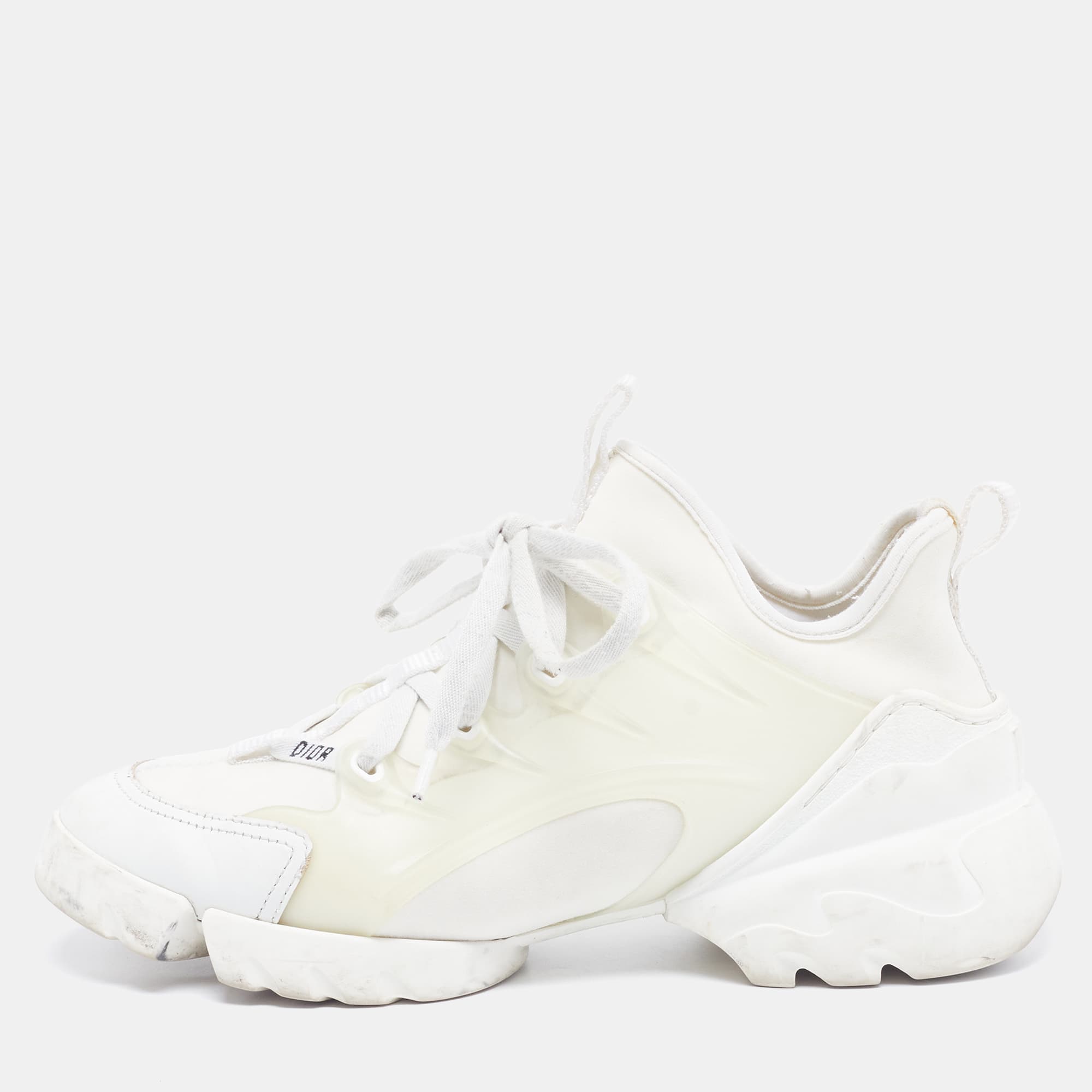 Dior D-Connect Size 36 White Neoprene and Rubber Low Top Sneakers