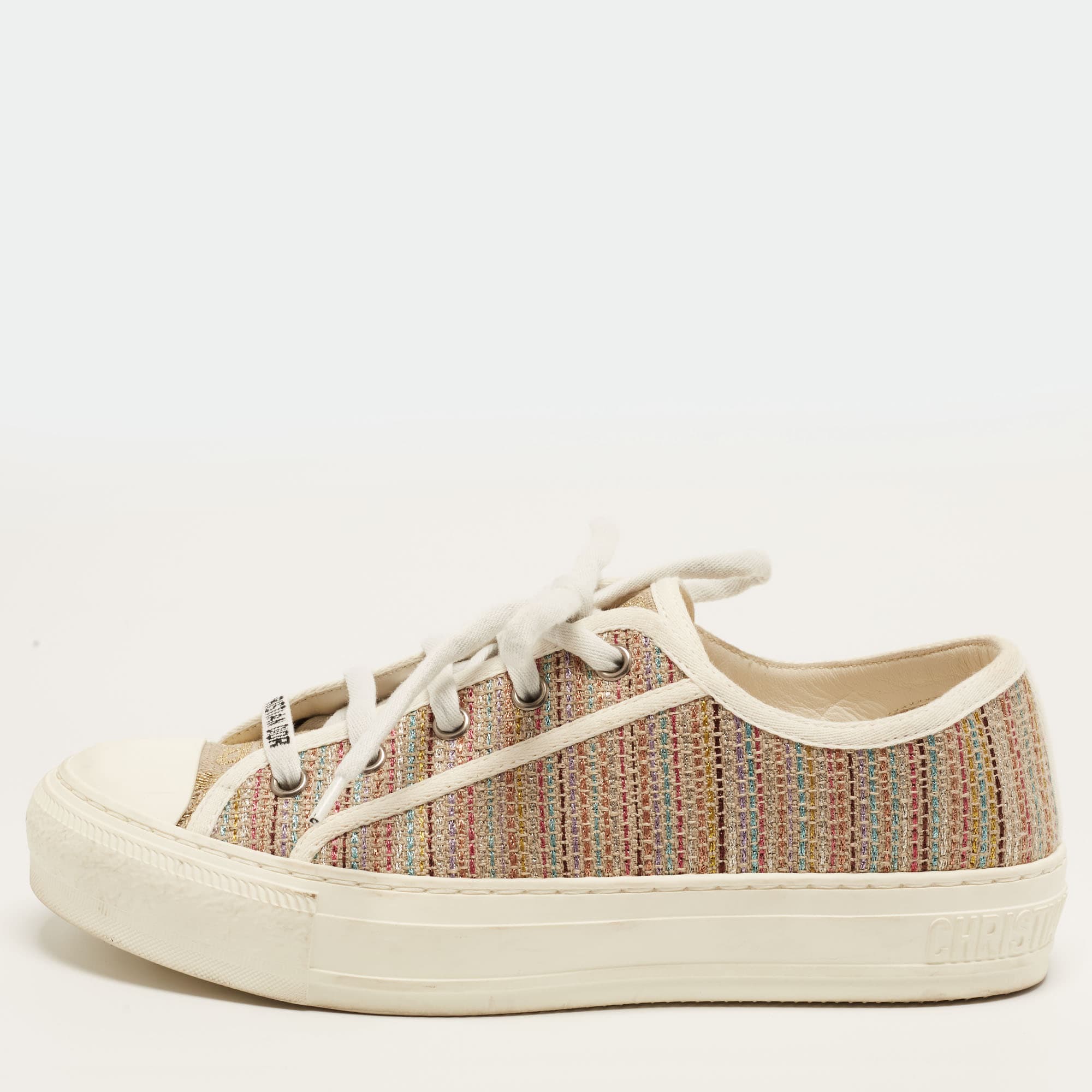 Dior Walk'n'Dior Size 37 Multicolor Metallic Canvas Low Top Sneakers