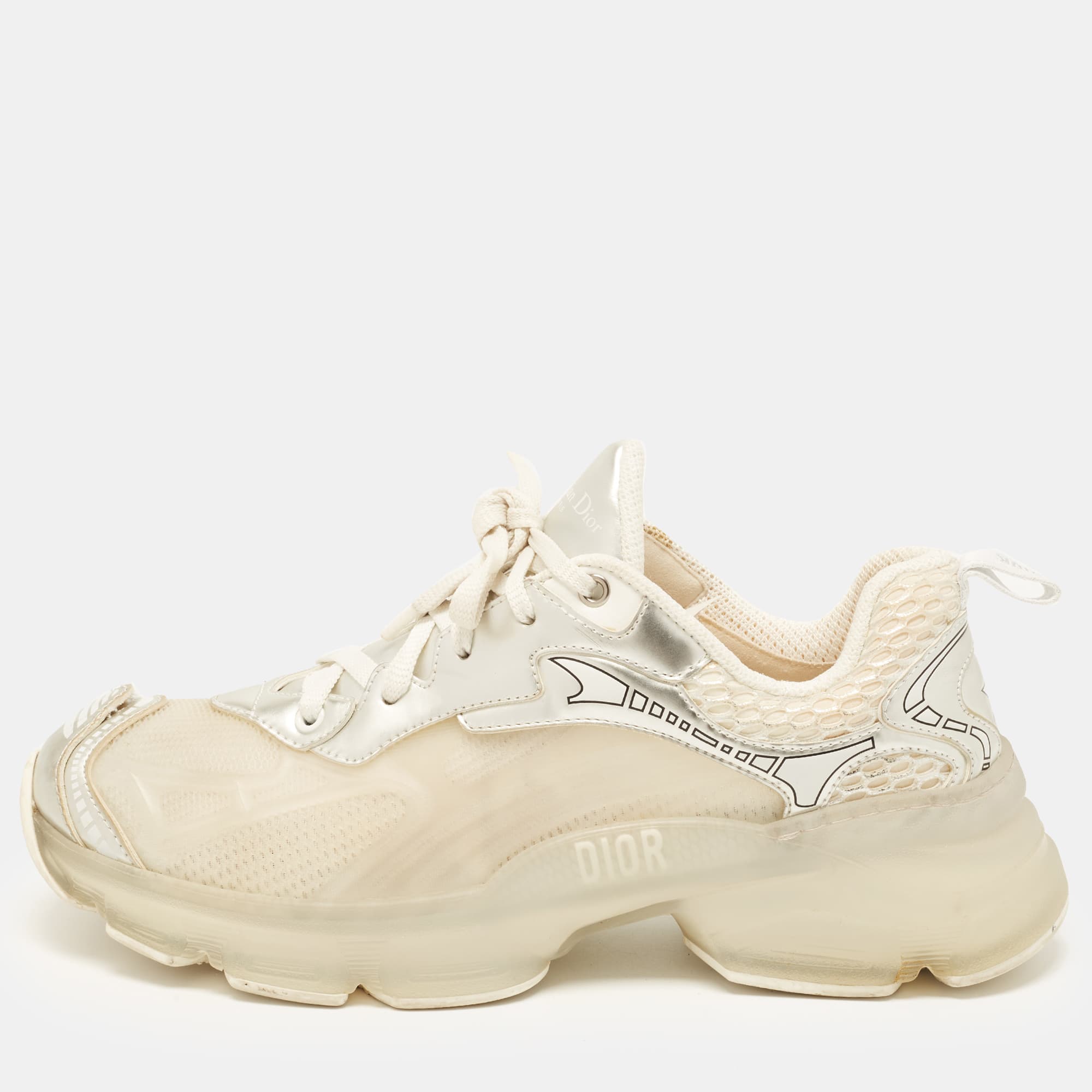 Dior Vibe Size 40 Transparent Leather and Rubber Lace Up Sneakers