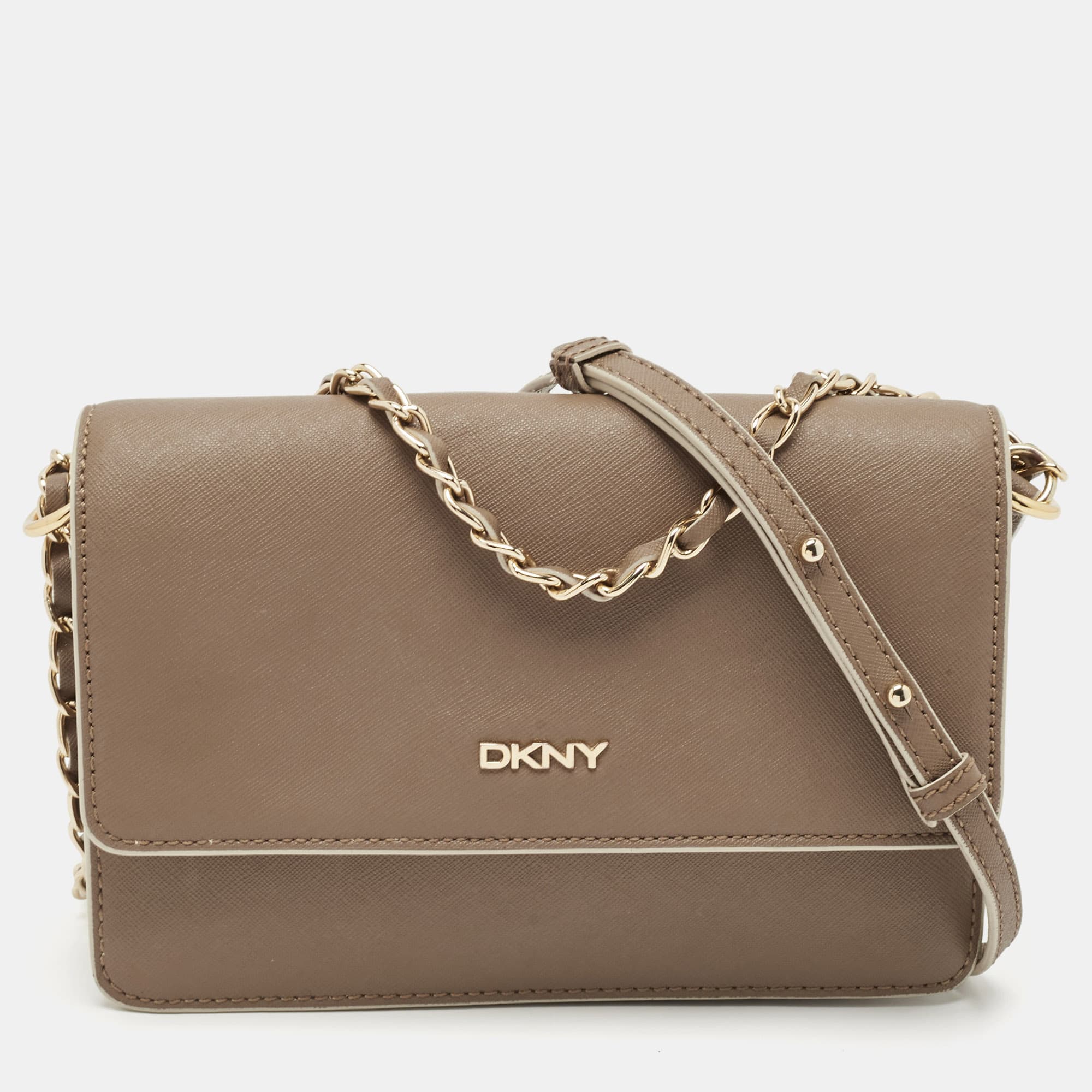 Dkny Medium Beige Saffiano Leather Shoulder Bags