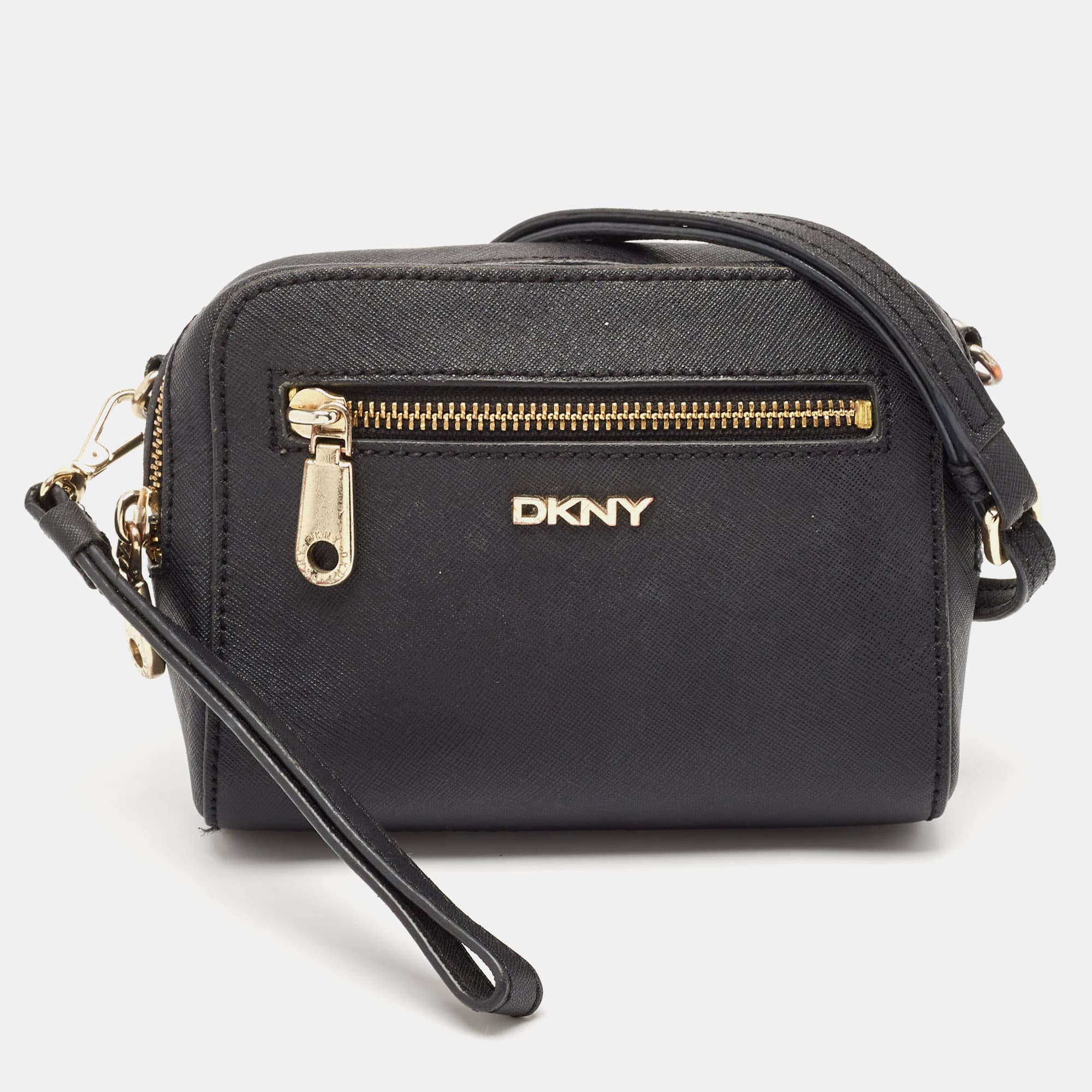 Dkny Black Leather Front Pocket Crossbody Bag