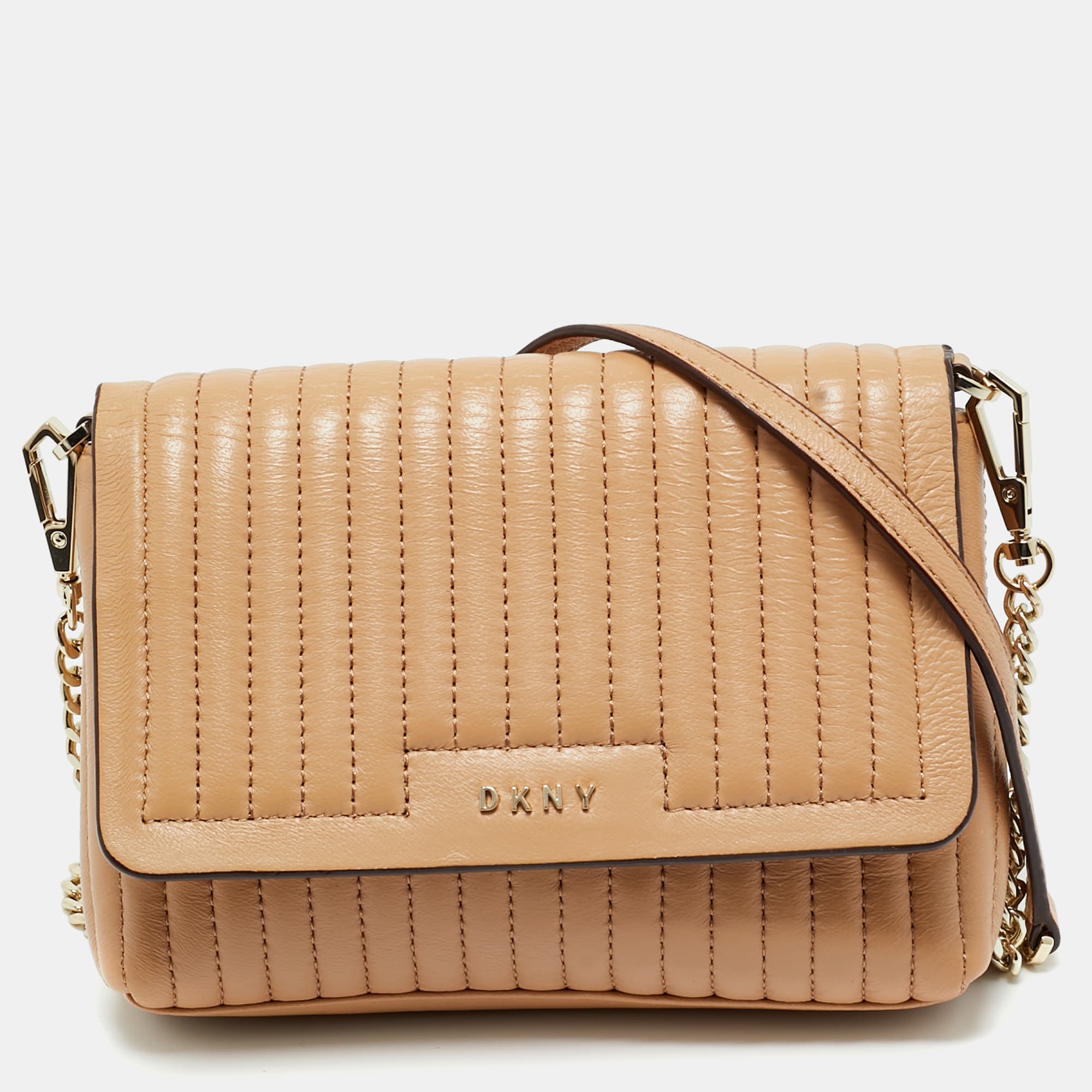 DKNY Beige Quilted Leather Gansevoort Crossbody Bag