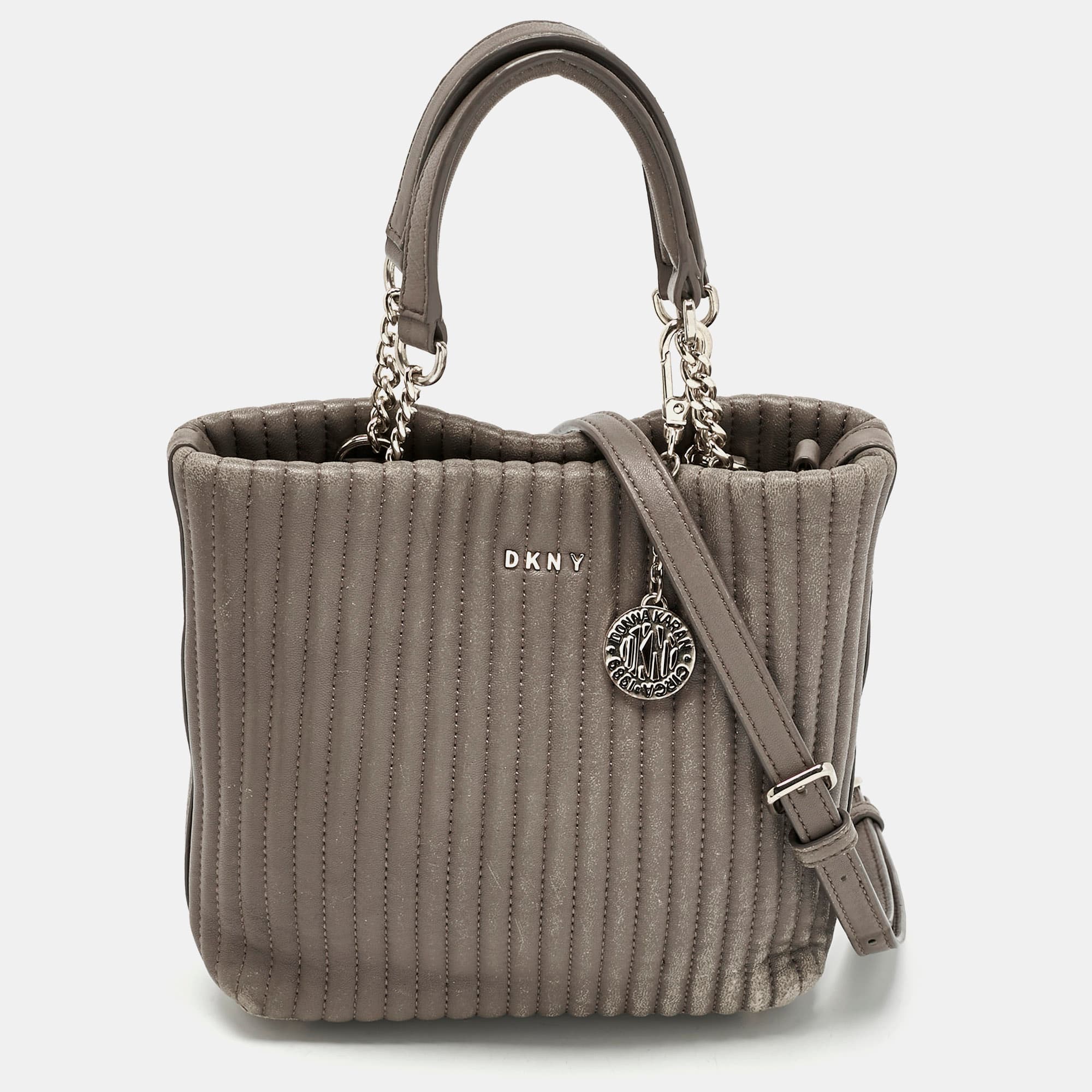 DKNY Grey Stripe Leather Gansevoort Tote