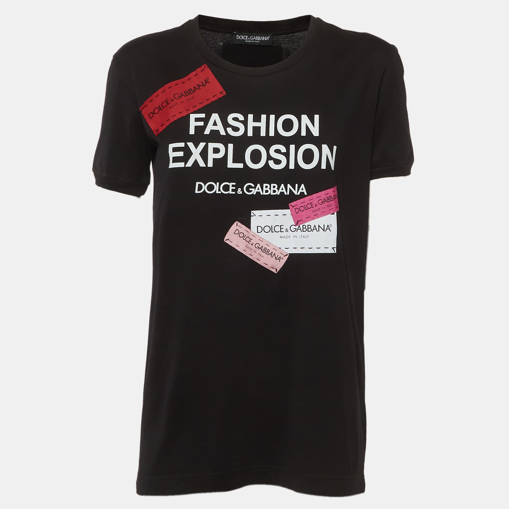 Dolce & Gabbana Black Fashion Explosion Graphic Jersey T-Shirt S