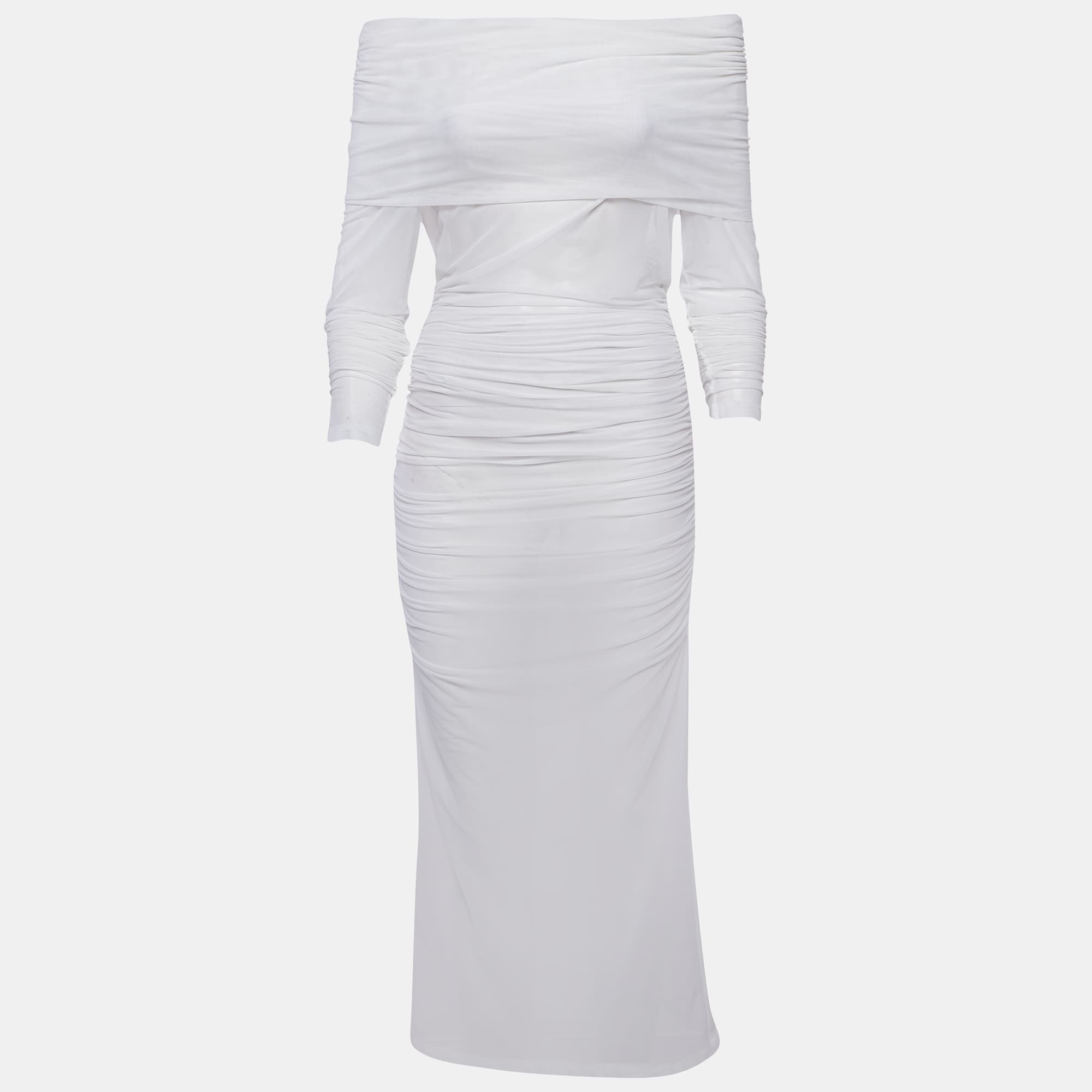 Dolce & Gabbana x Kim White Tulle Ruched Off Shoulder Midi Dress M