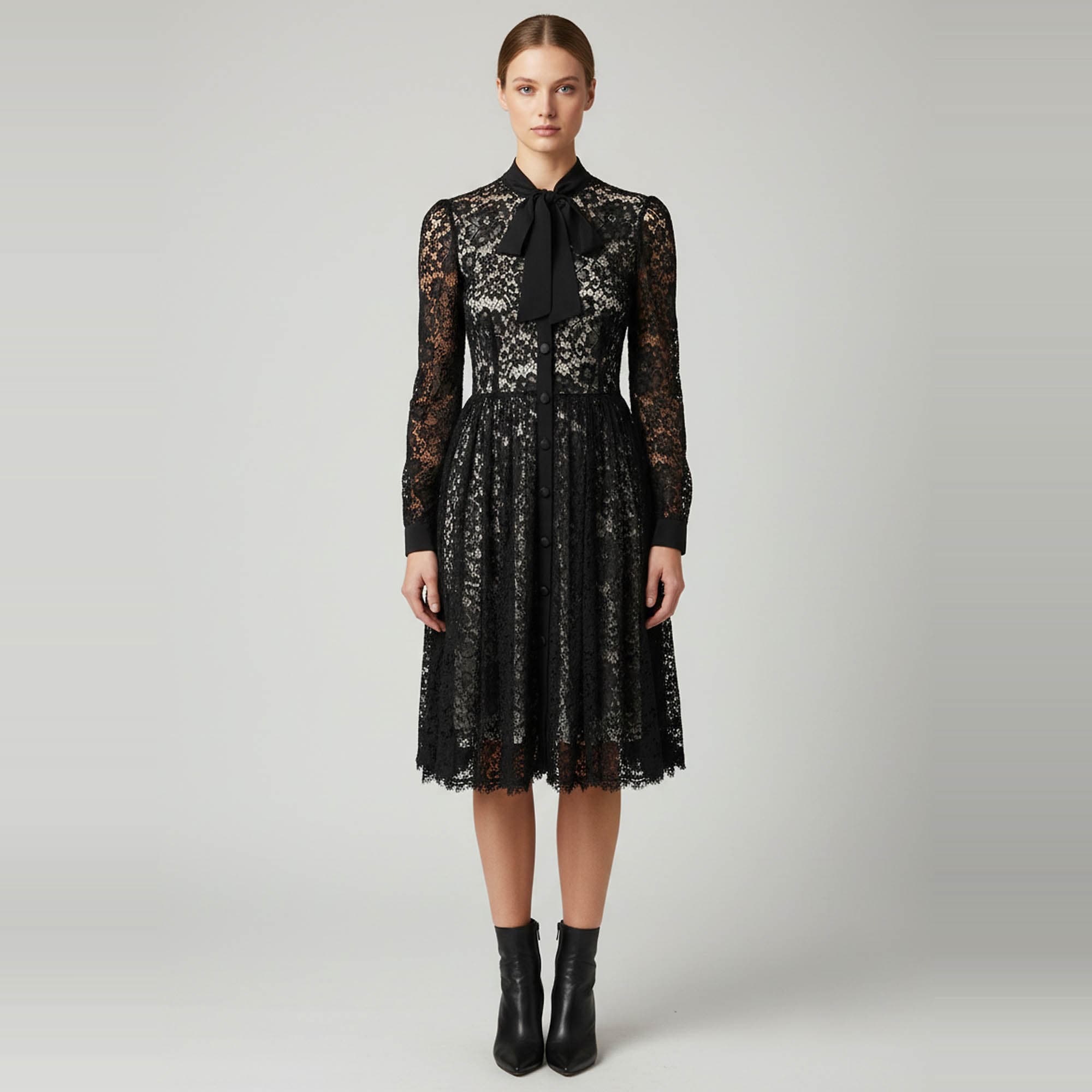Dolce & Gabbana Black Lace Button Down Midi Dress S