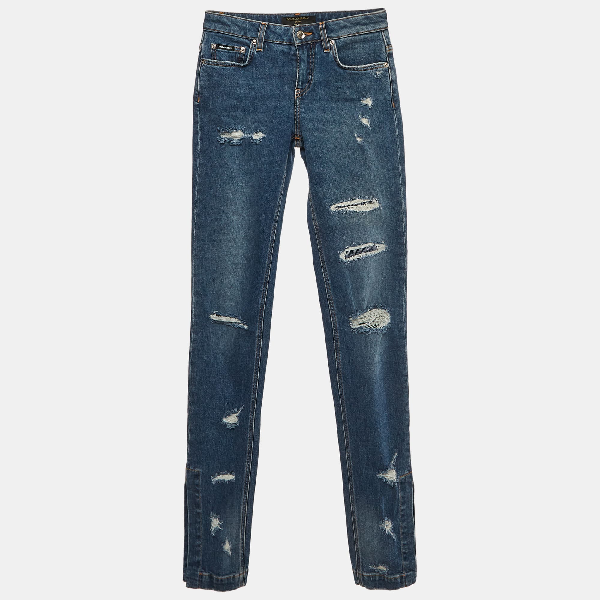 Dolce & Gabbana Blue Distressed Denim Slim Fit Jeans XS/Waist 28"