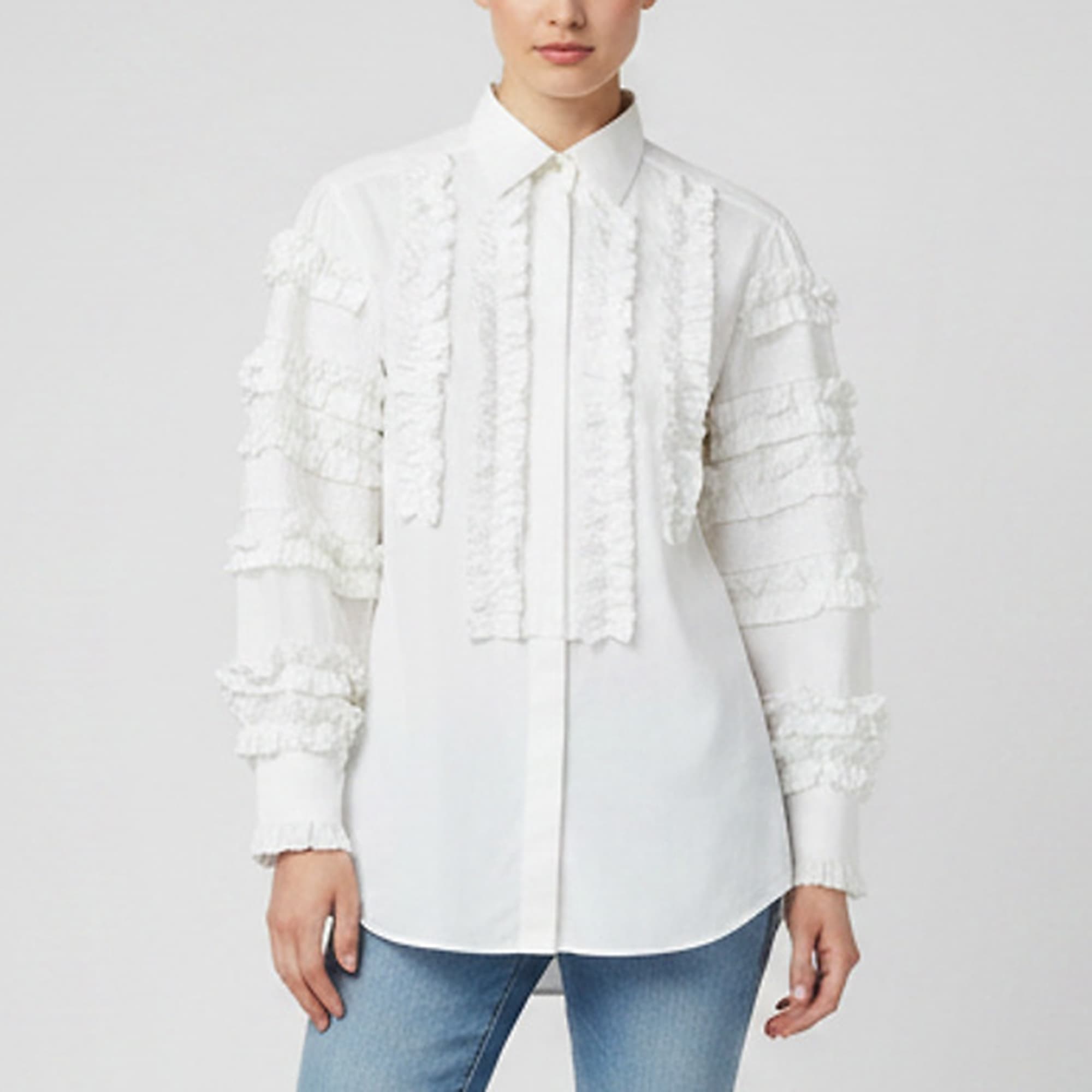 Dolce & Gabbana White Cotton Poplin Ruffled Button-Front Shirt S