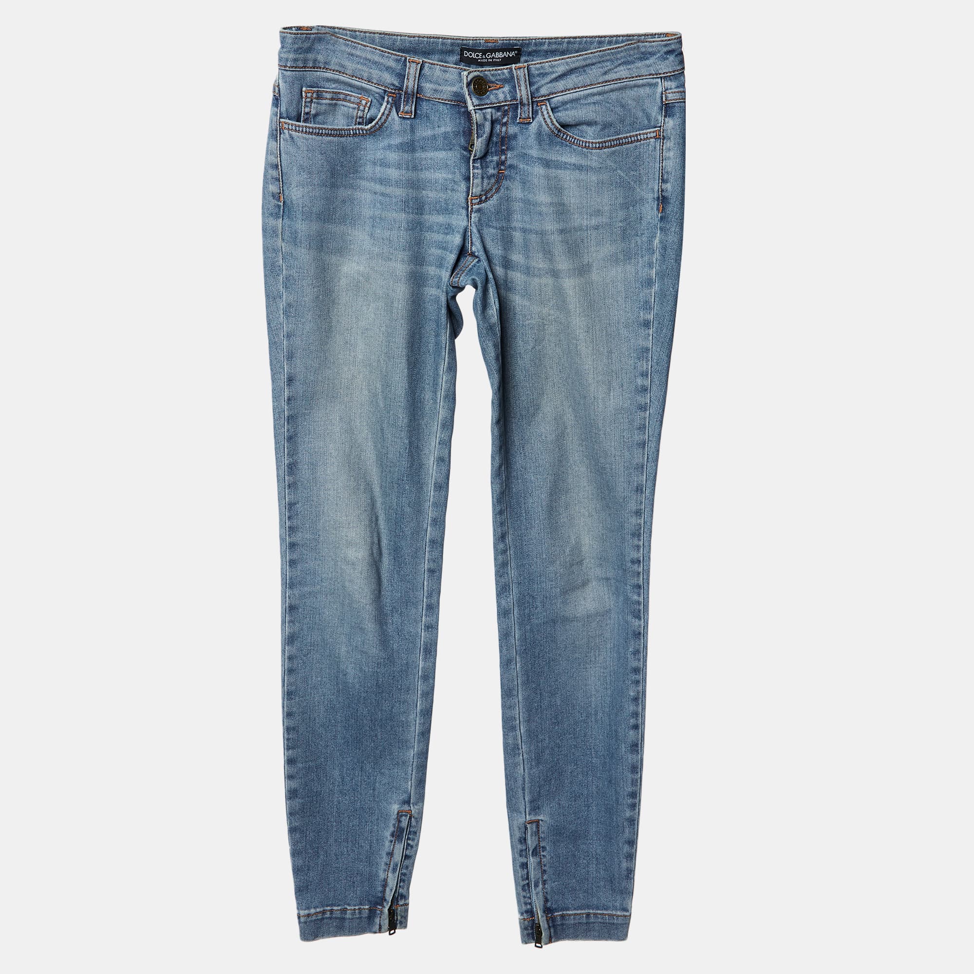 Dolce & Gabbana Blue Denim Zip Detail Low Rise Jeans XS/Waist 27"