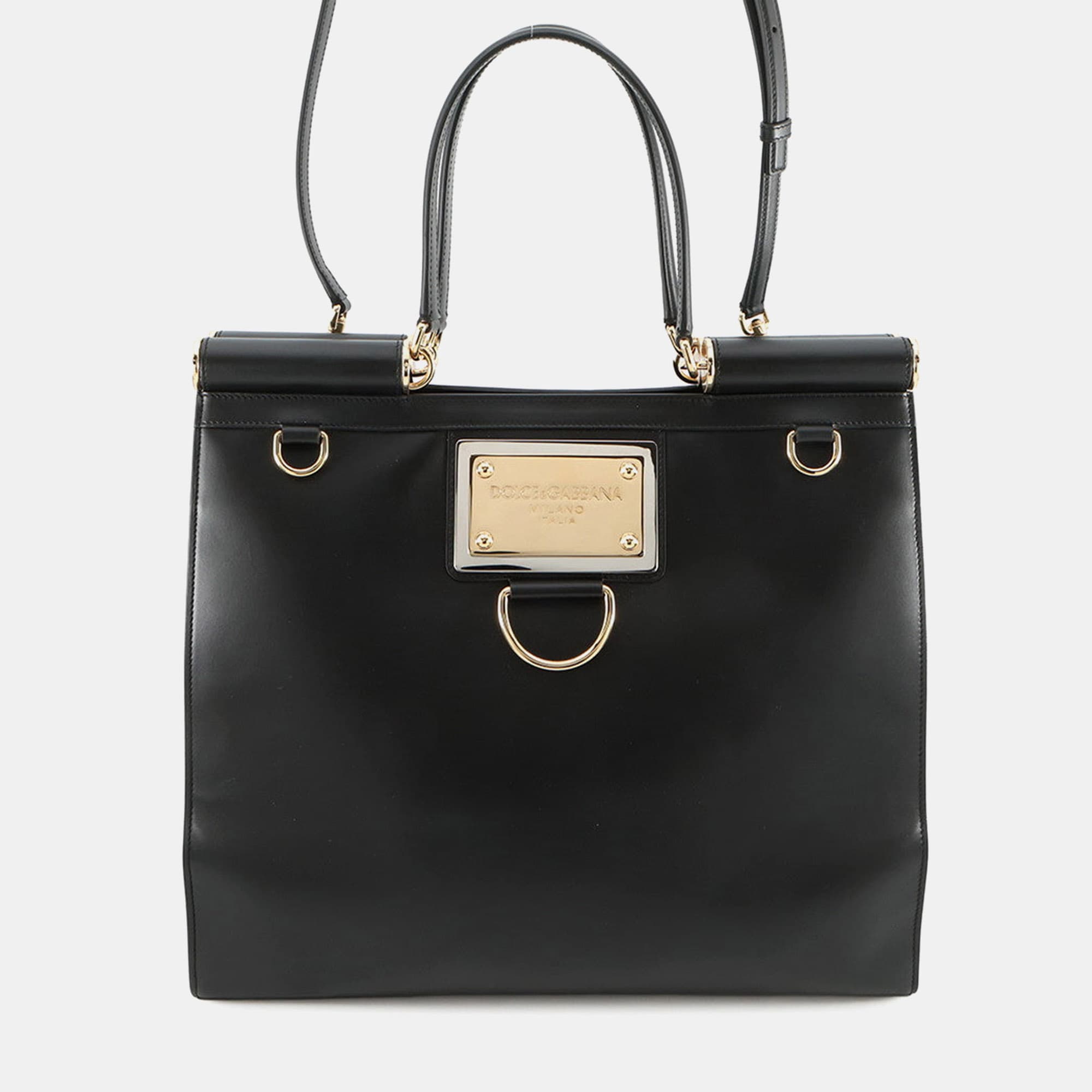Dolce&Gabbana 90's Sicily Large Black Leather Tote Bag