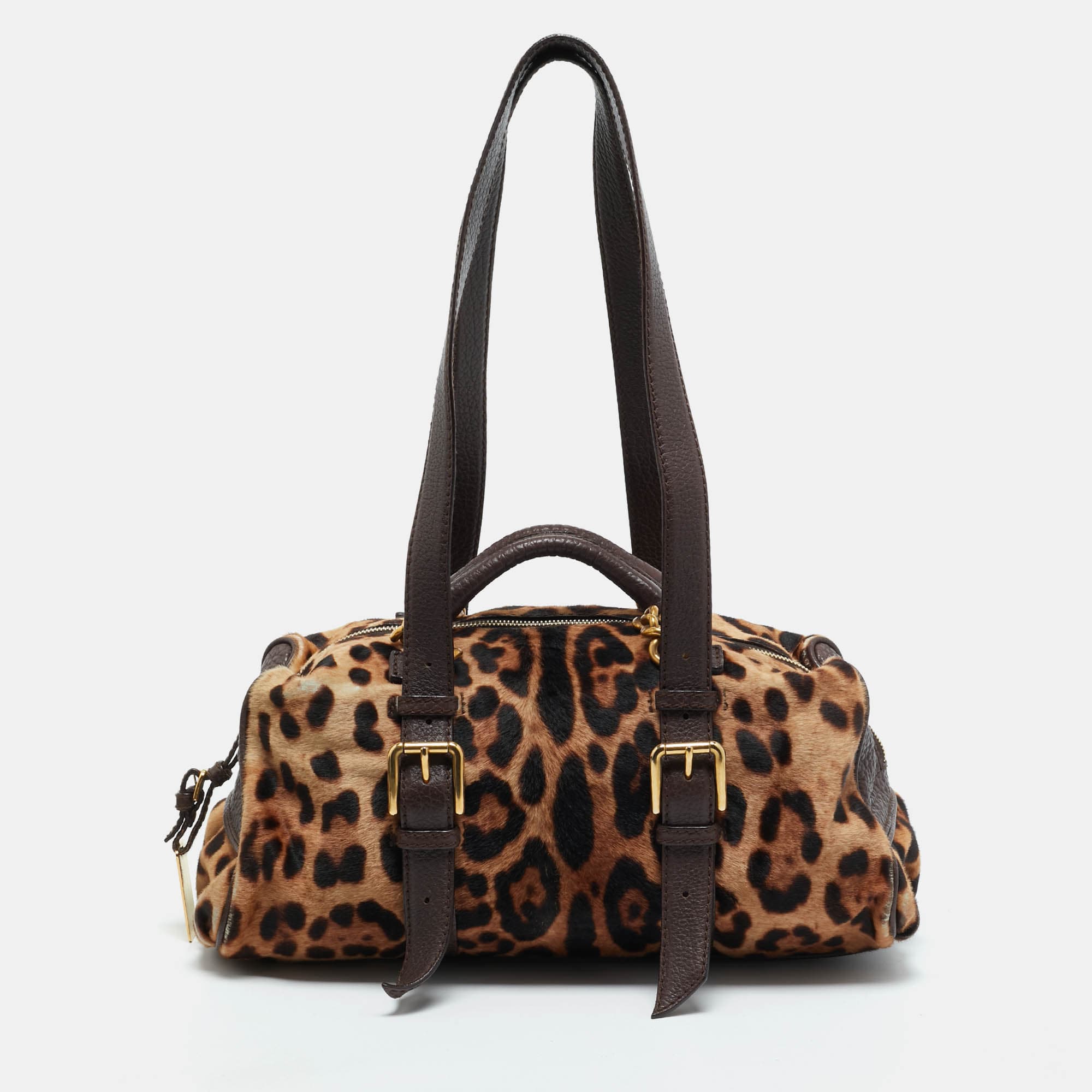 حقيبة دولتشي أند غابانا بني بطبعة ليوبارد شعر عجل و جلد