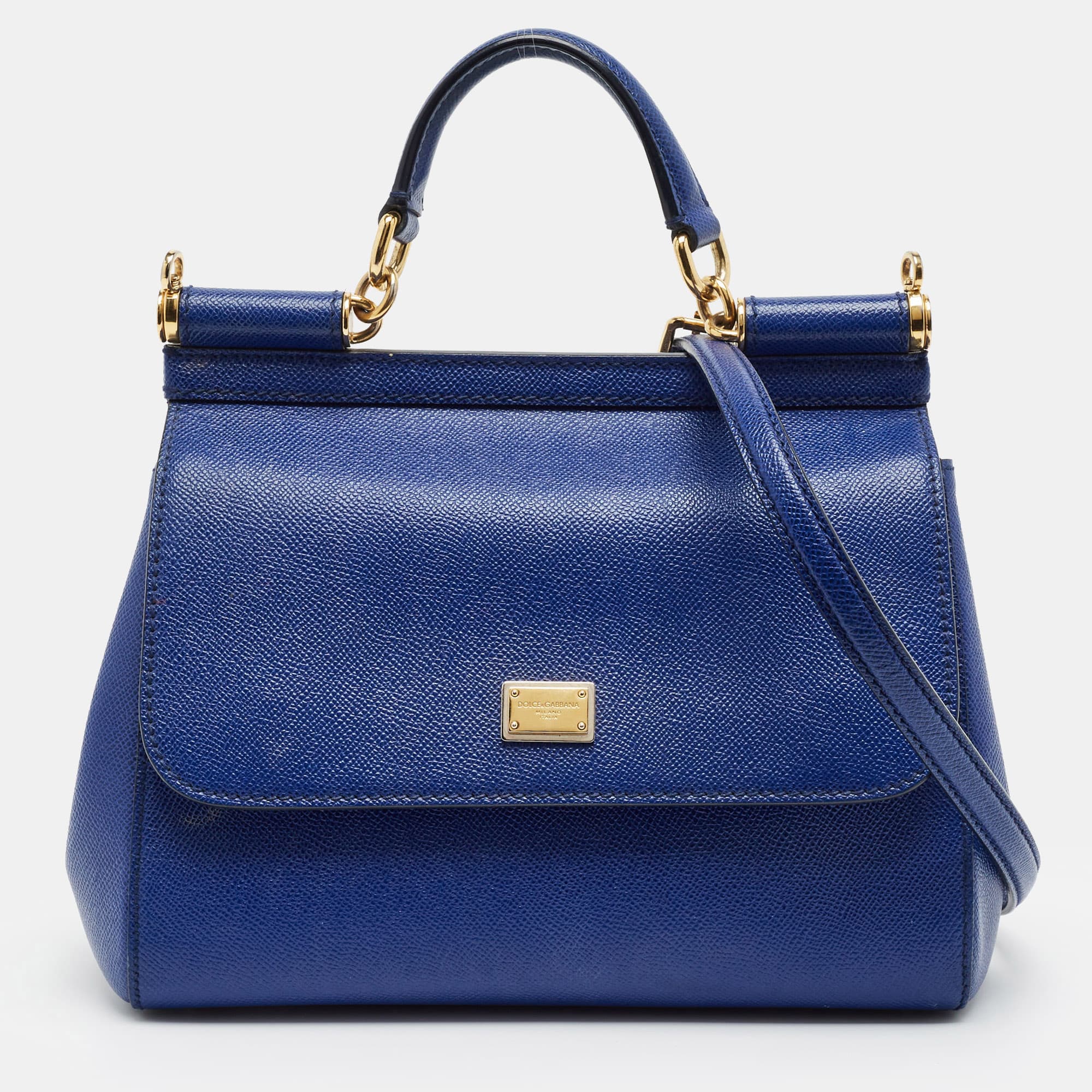 Dolce & Gabbana Miss Sicily Medium Blue Leather Top Handle Bag