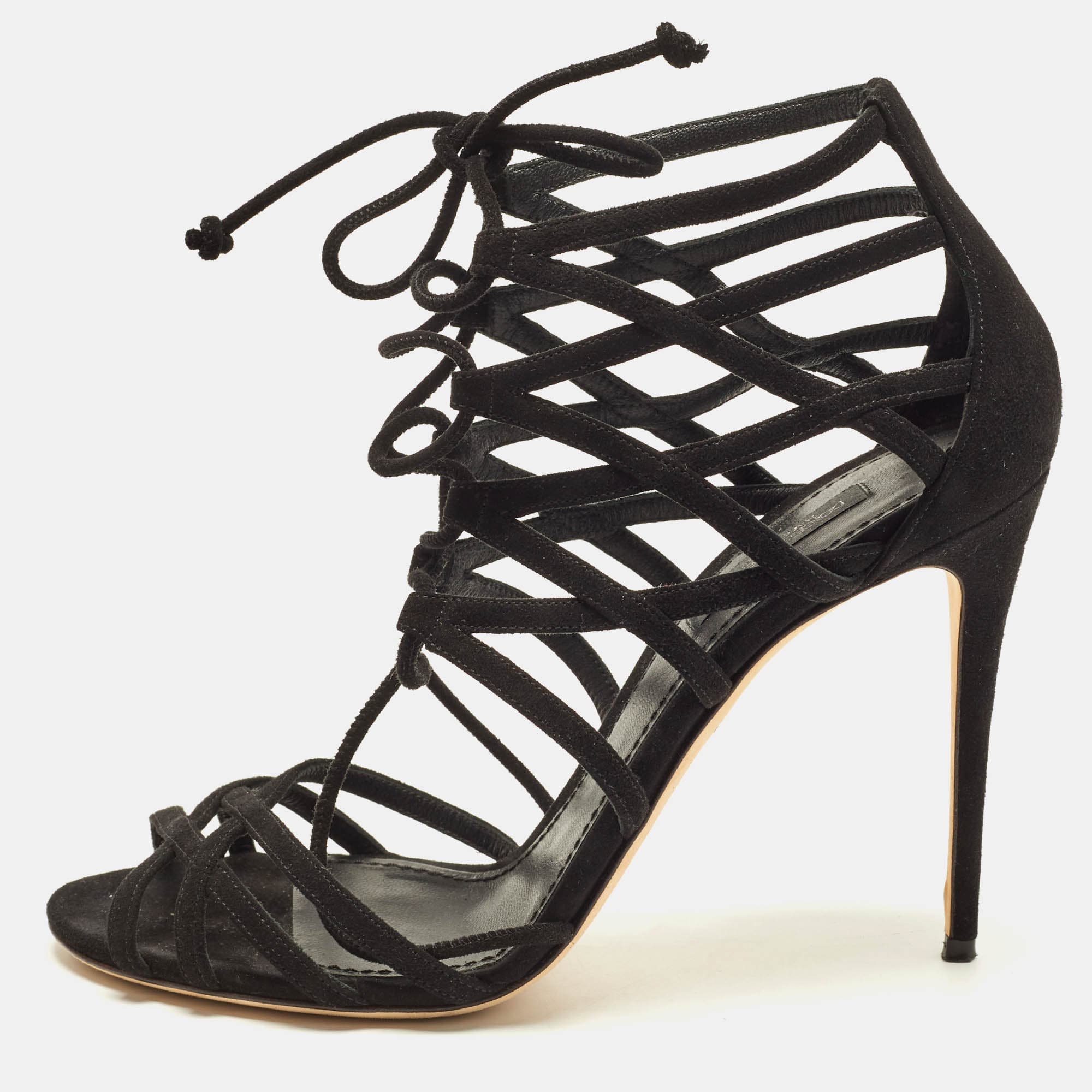 Dolce & Gabbana Size 38.5 Black Suede Gladiator Sandals