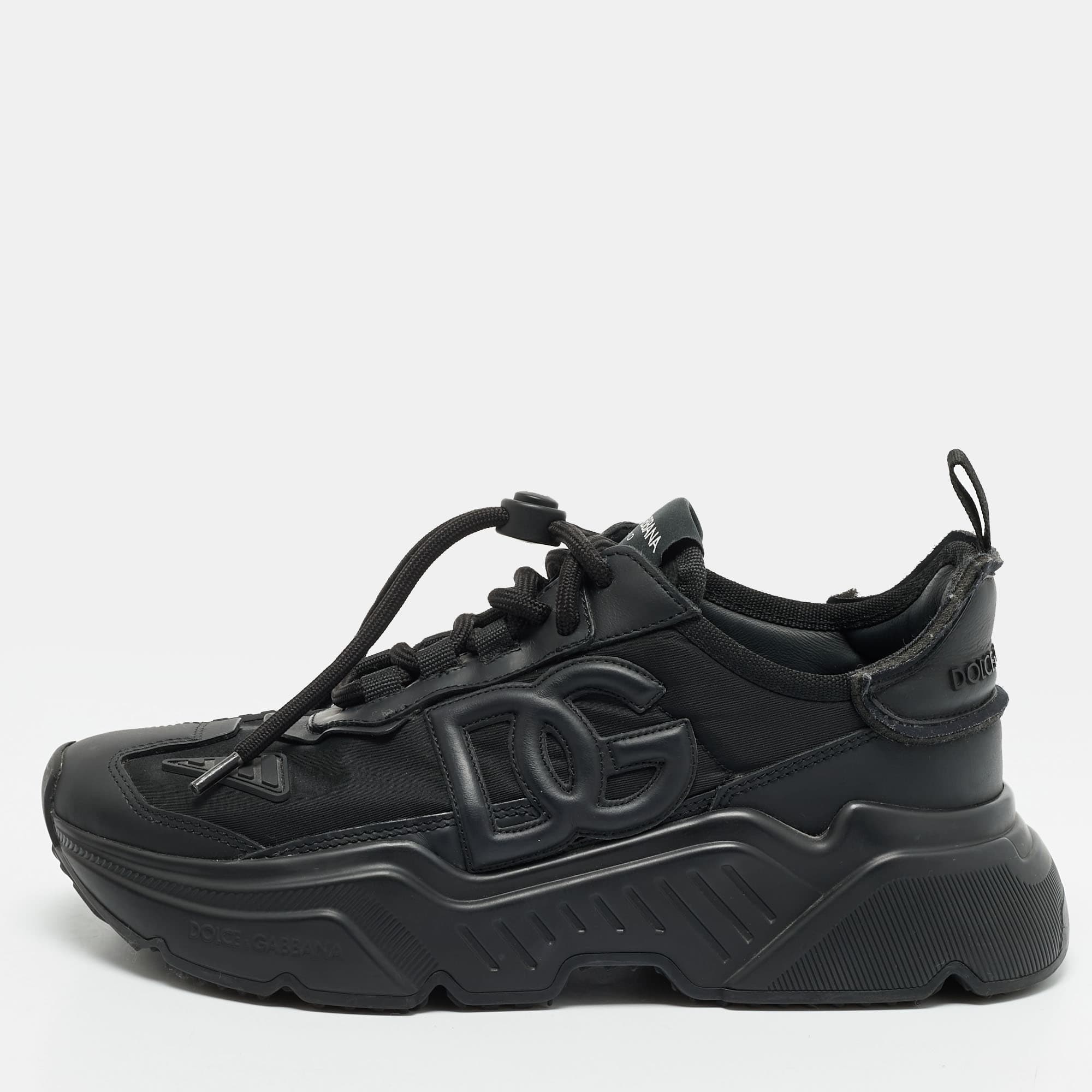 Dolce & Gabbana daymaster Size 39 Black Leather and Nylon Lace Up Sneakers