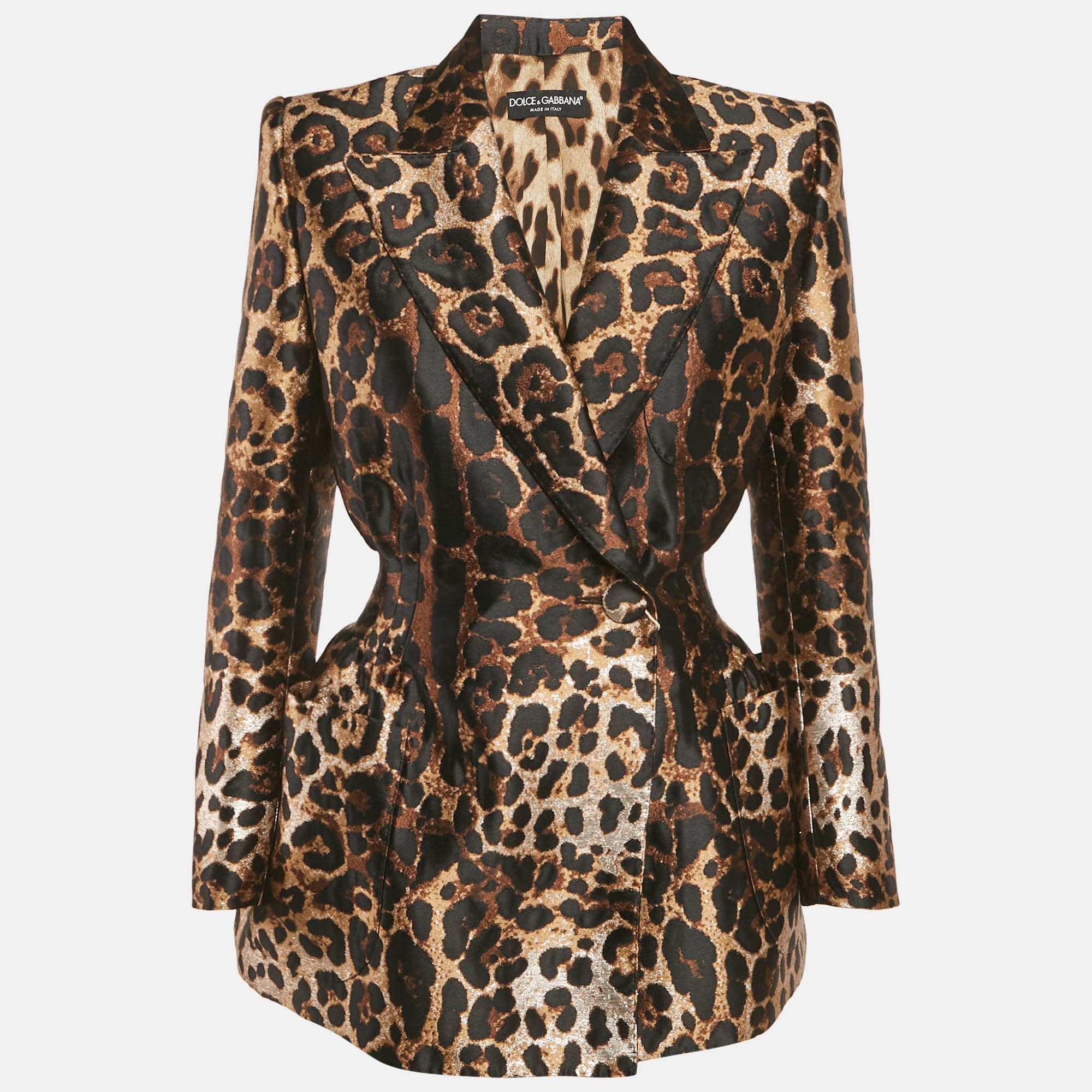 Dolce & Gabbana Brown Leopard Jacquard Structured Blazer XS