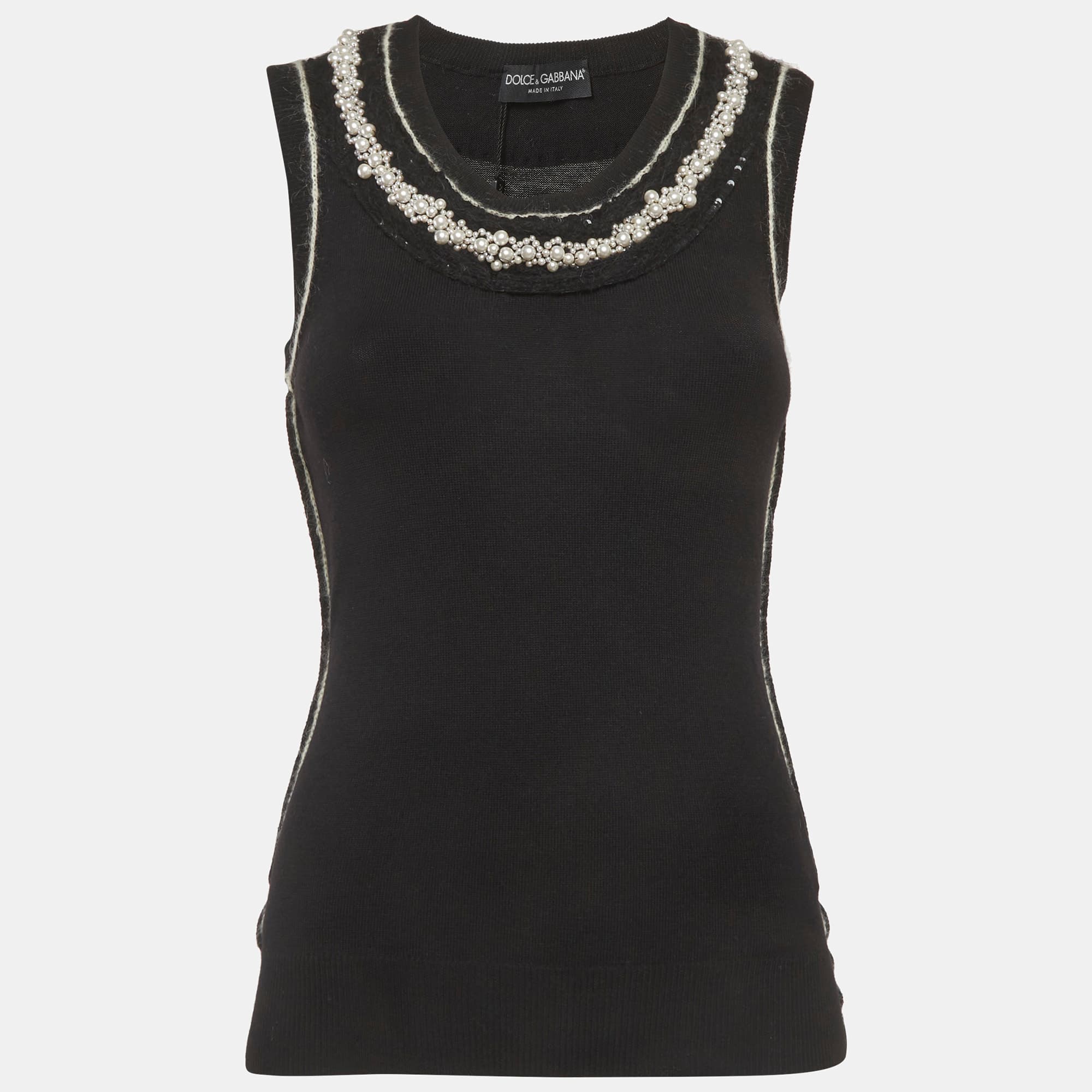 Dolce & Gabbana Black Stretch Knit Beaded Top S