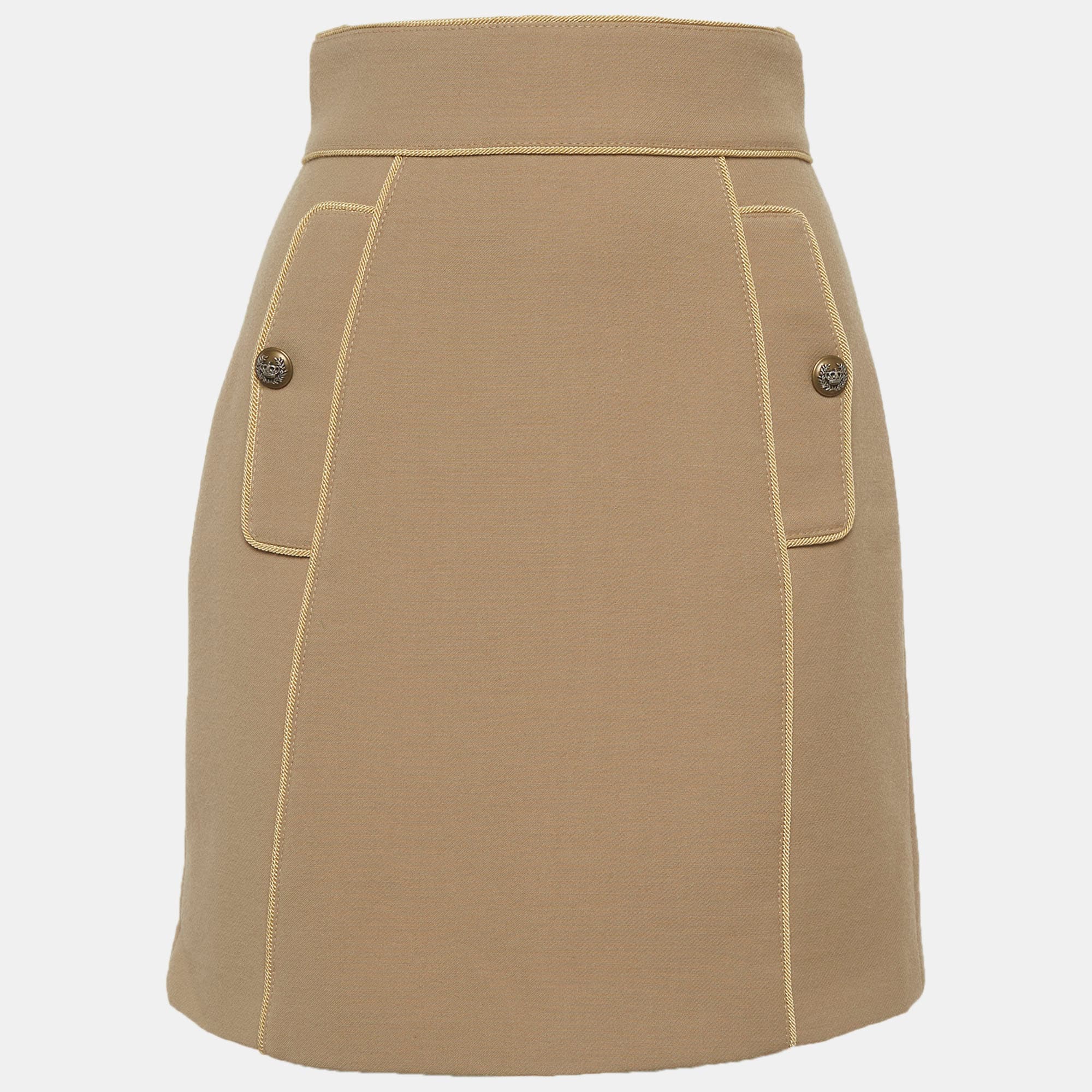 Dolce & Gabbana Beige Wool Flap Pocket Detail Mini Skirt S
