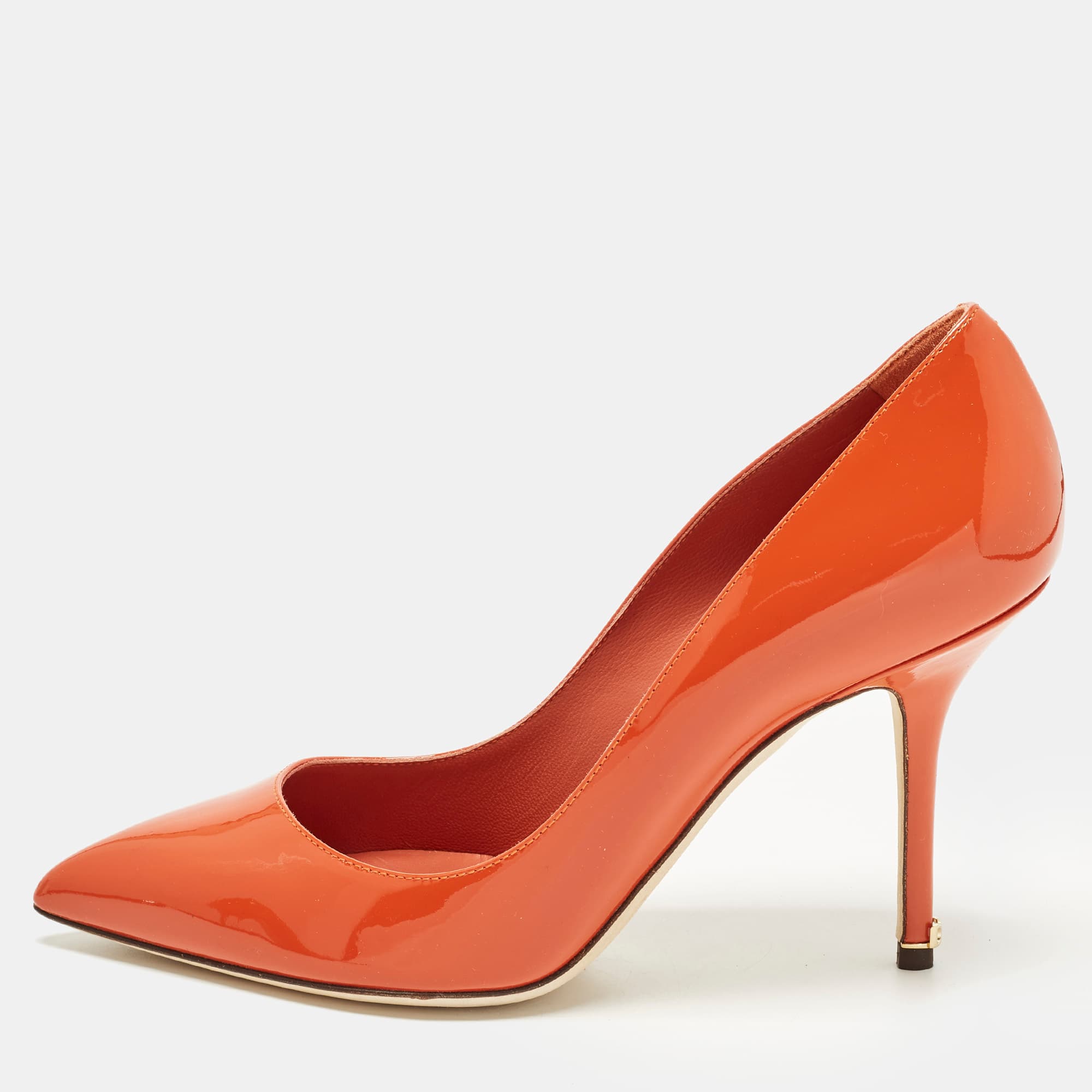 Dolce & Gabbana Size 38 Orange Patent Leather Pointed Toe Pumps