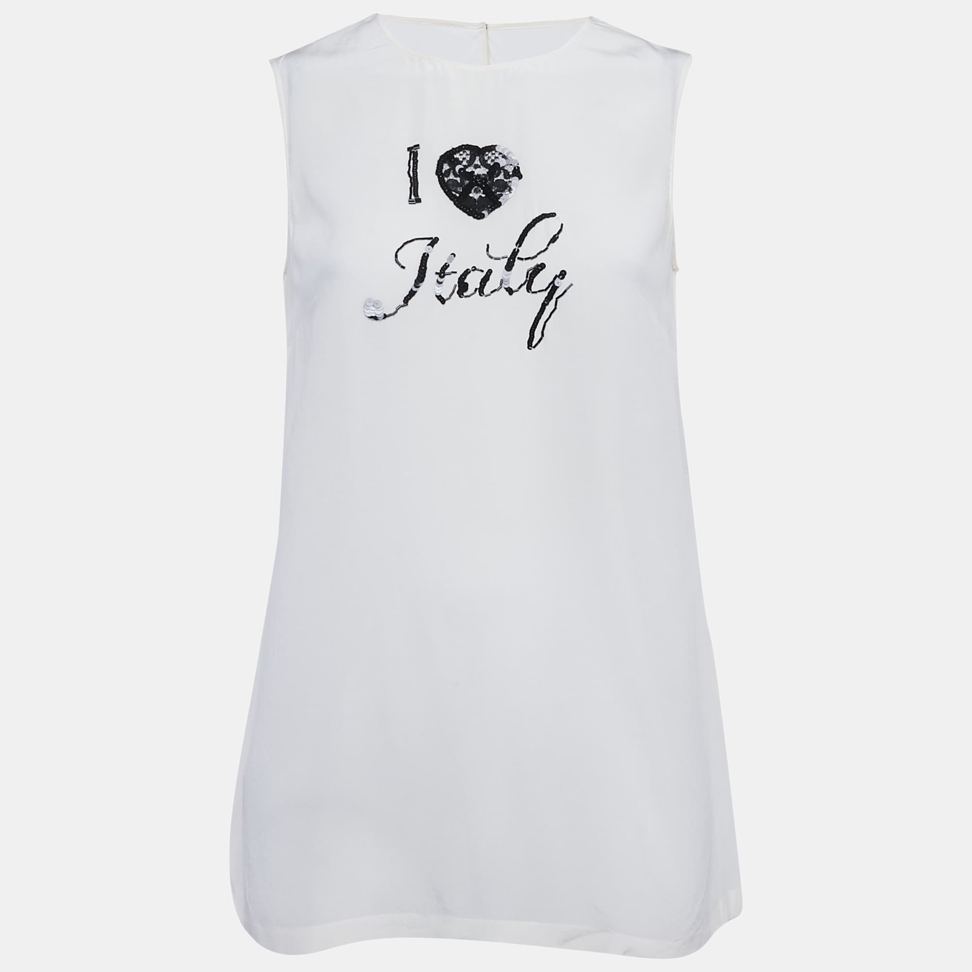 Dolce & Gabbana Cream I Love Italy Silk Top S
