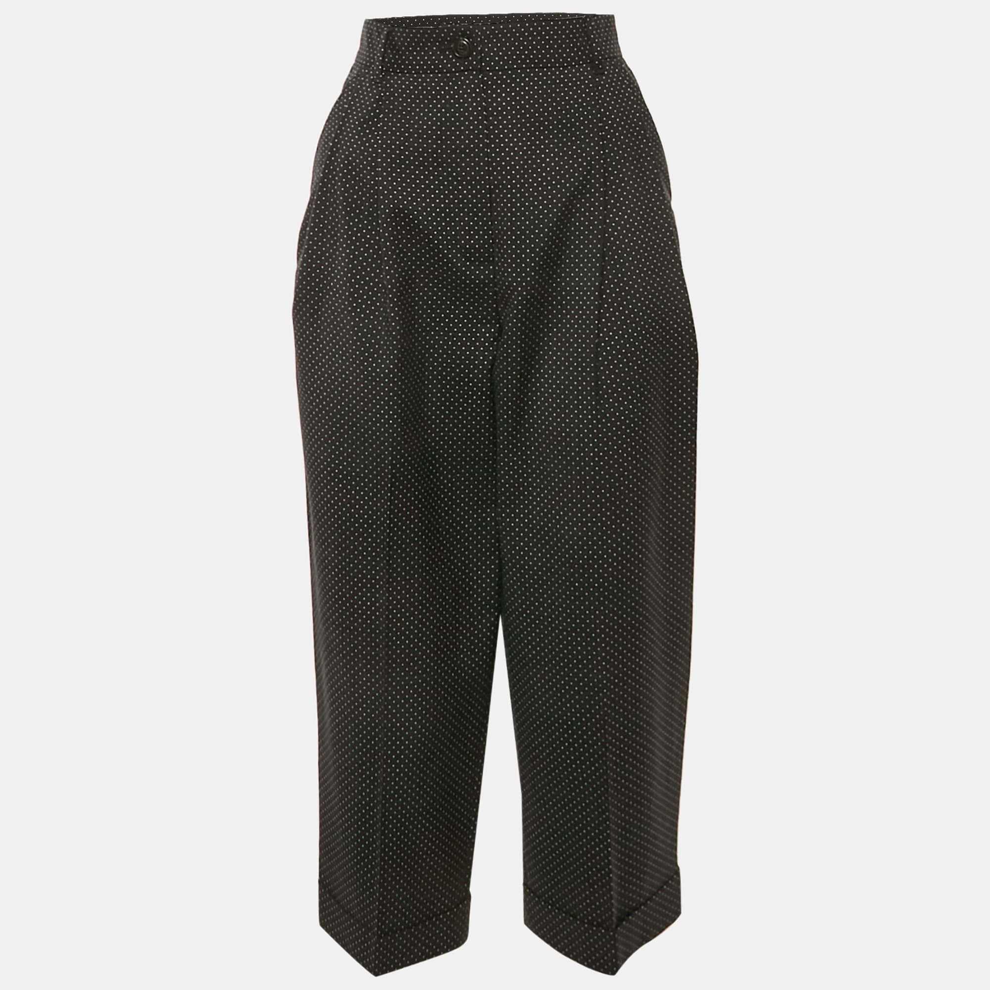 Dolce & Gabbana Black Dots Print Wool Pleated Culottes XS