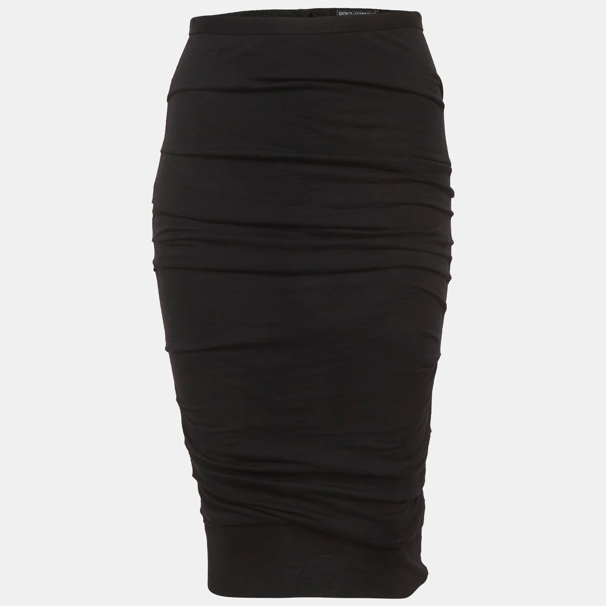 Dolce & Gabbana Black Jersey Ruched Pencil Skirt S