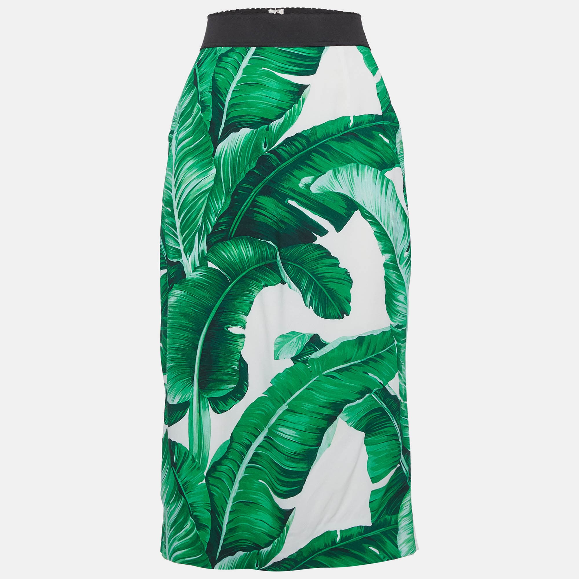 Dolce & Gabbana Green Tropical Print Crepe Pencil Skirt L