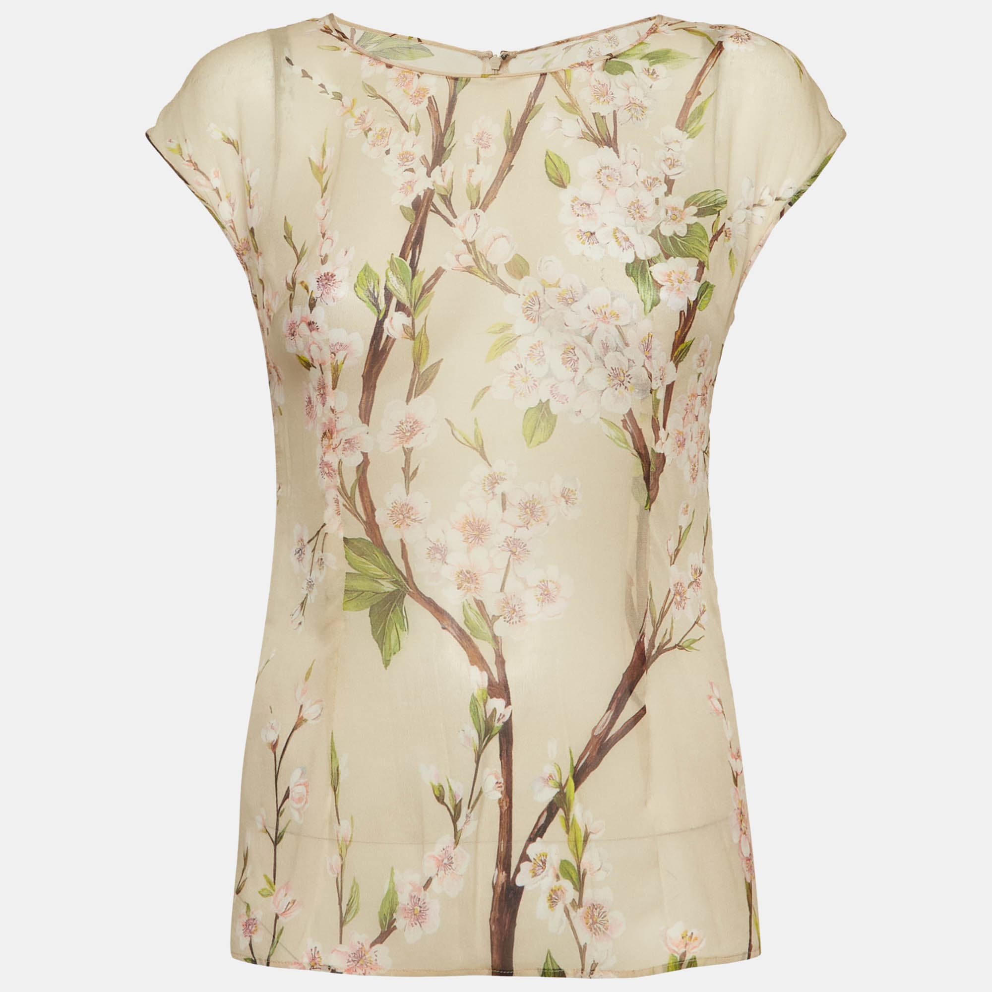 {"name": "Dolce & Gabbana Beige Floral Print Chiffon Sheer Top S", "name_ar": "توب دولتشي آند