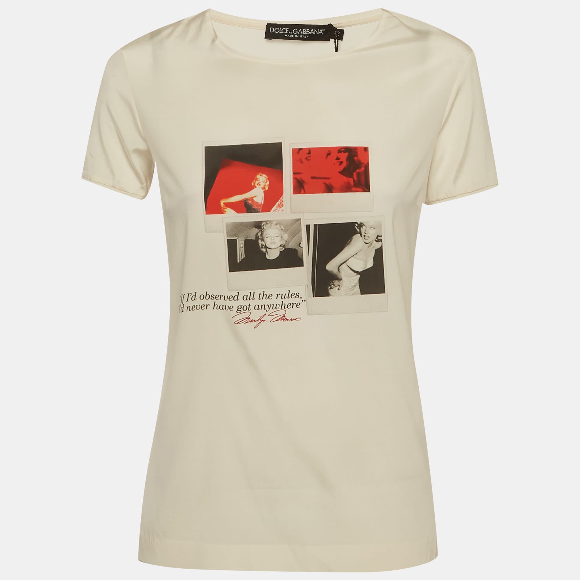 Dolce & Gabbana Cream Marilyn Monroe Print Silk Blend Top M