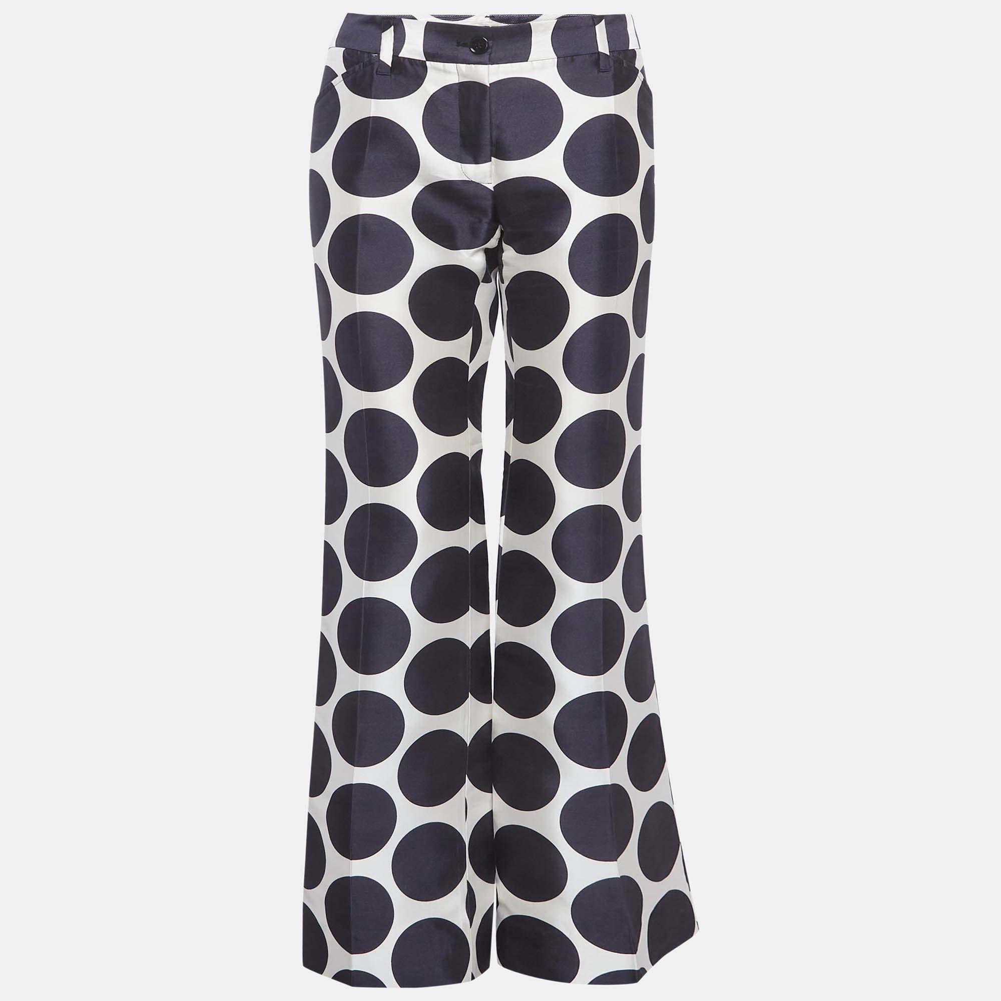 Dolce & Gabbana Cream Polka-Dot Silk Trousers M