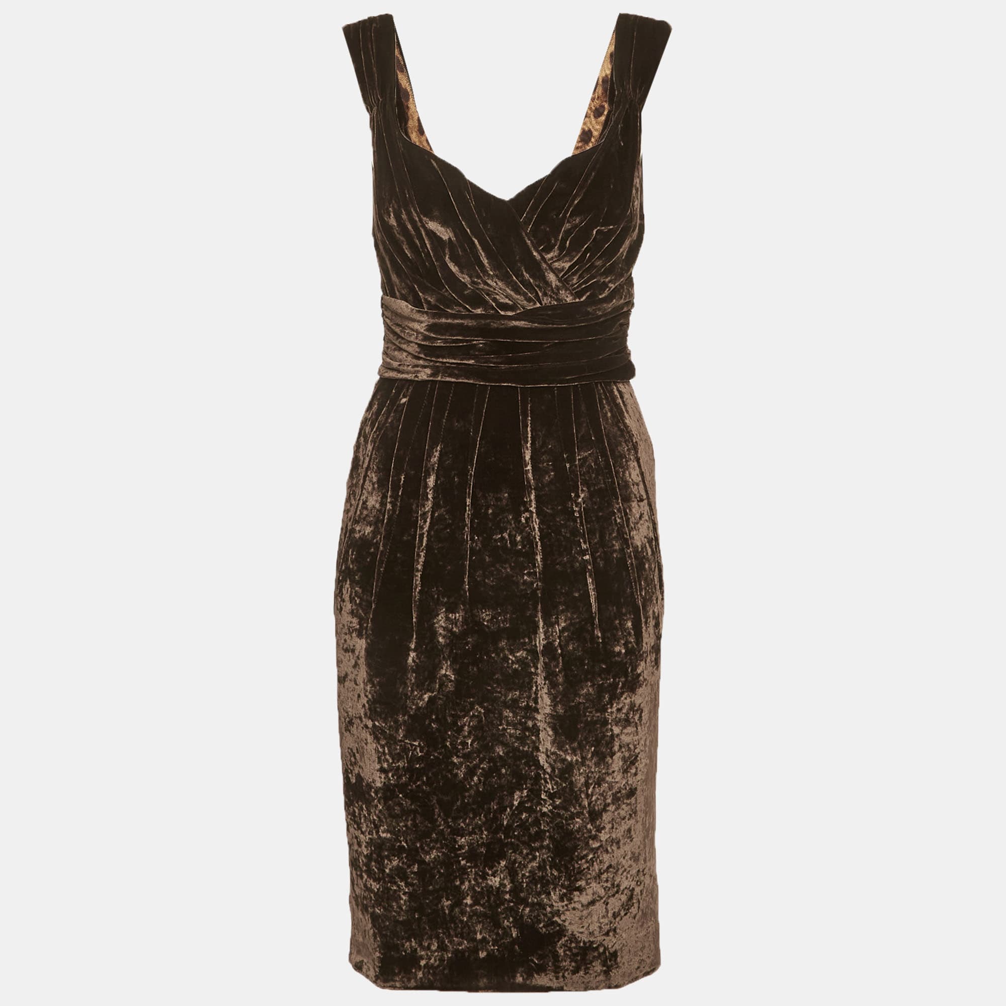 Dolce & Gabbana Brown Velvet Draped Mini Dress S