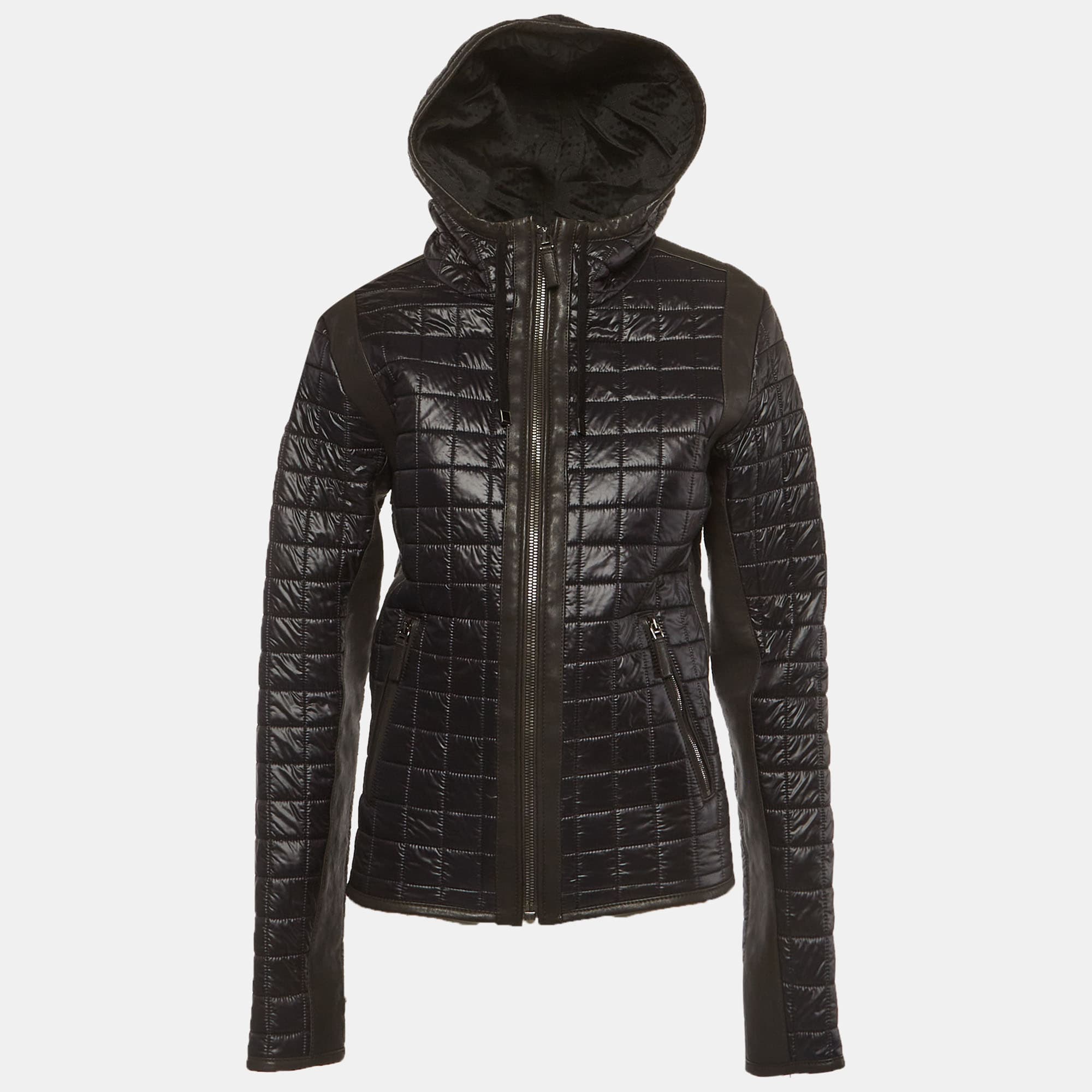 Dolce & Gabbana Black Nylon and Leather Trim Puffer Jacket M