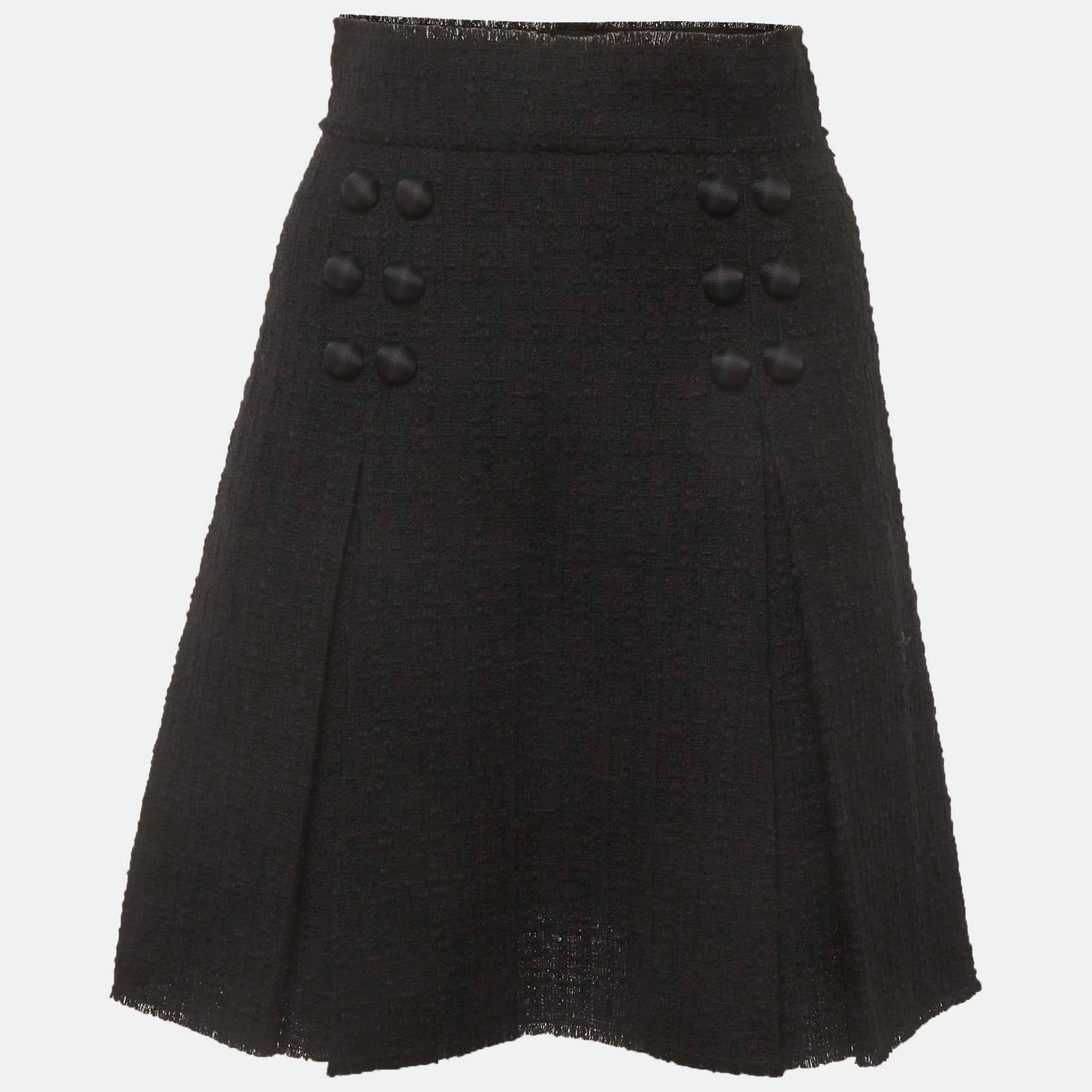 Dolce & Gabbana Black Tweed Pleated Mini Skirt S