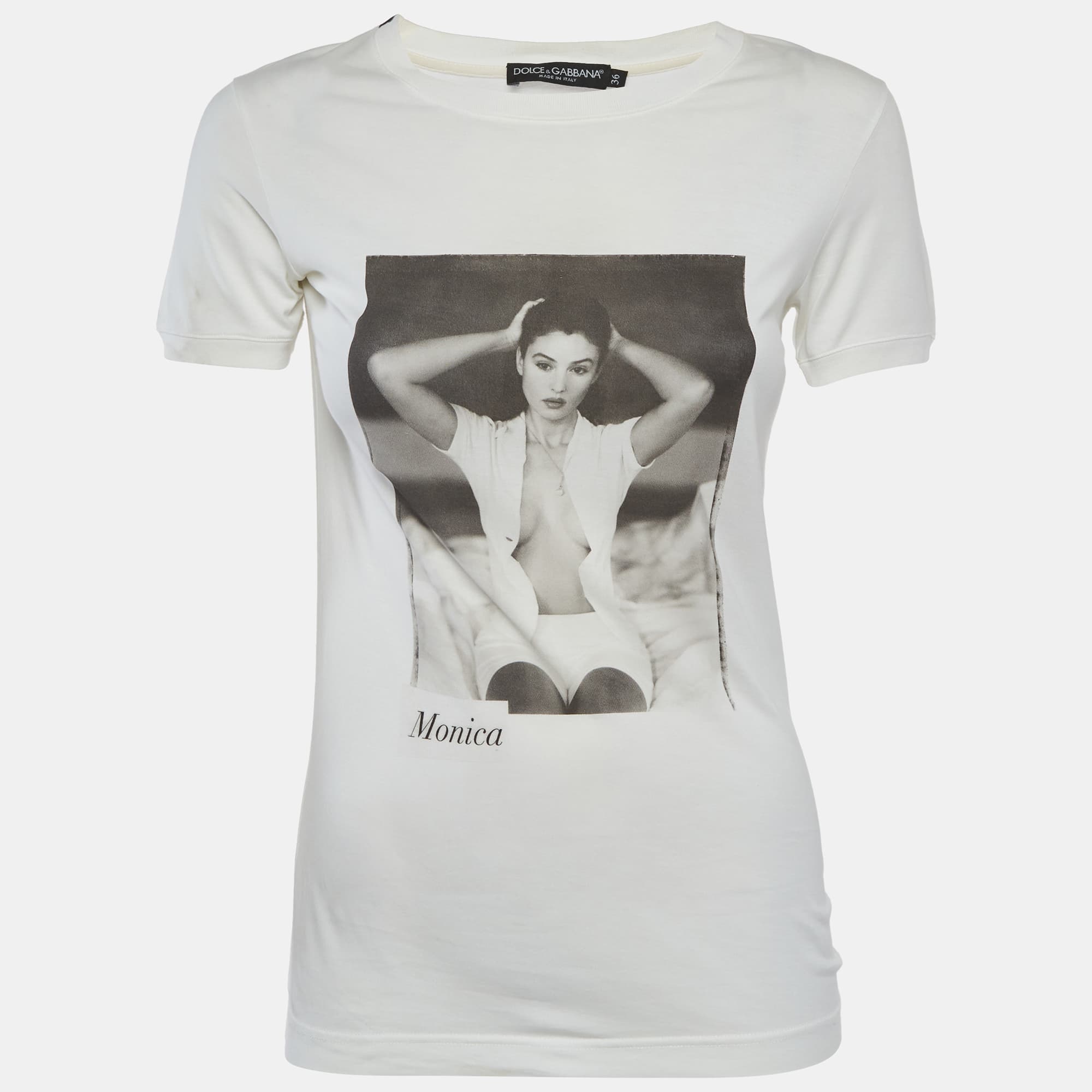 Dolce & Gabbana White Graphic Print Jersey Crewneck T-Shirt XS