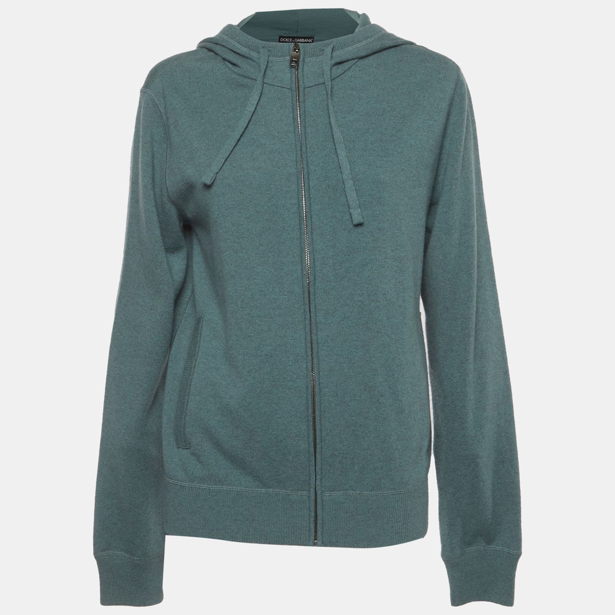Dolce & Gabbana Sage Green Cashmere Knit Hoodie L
