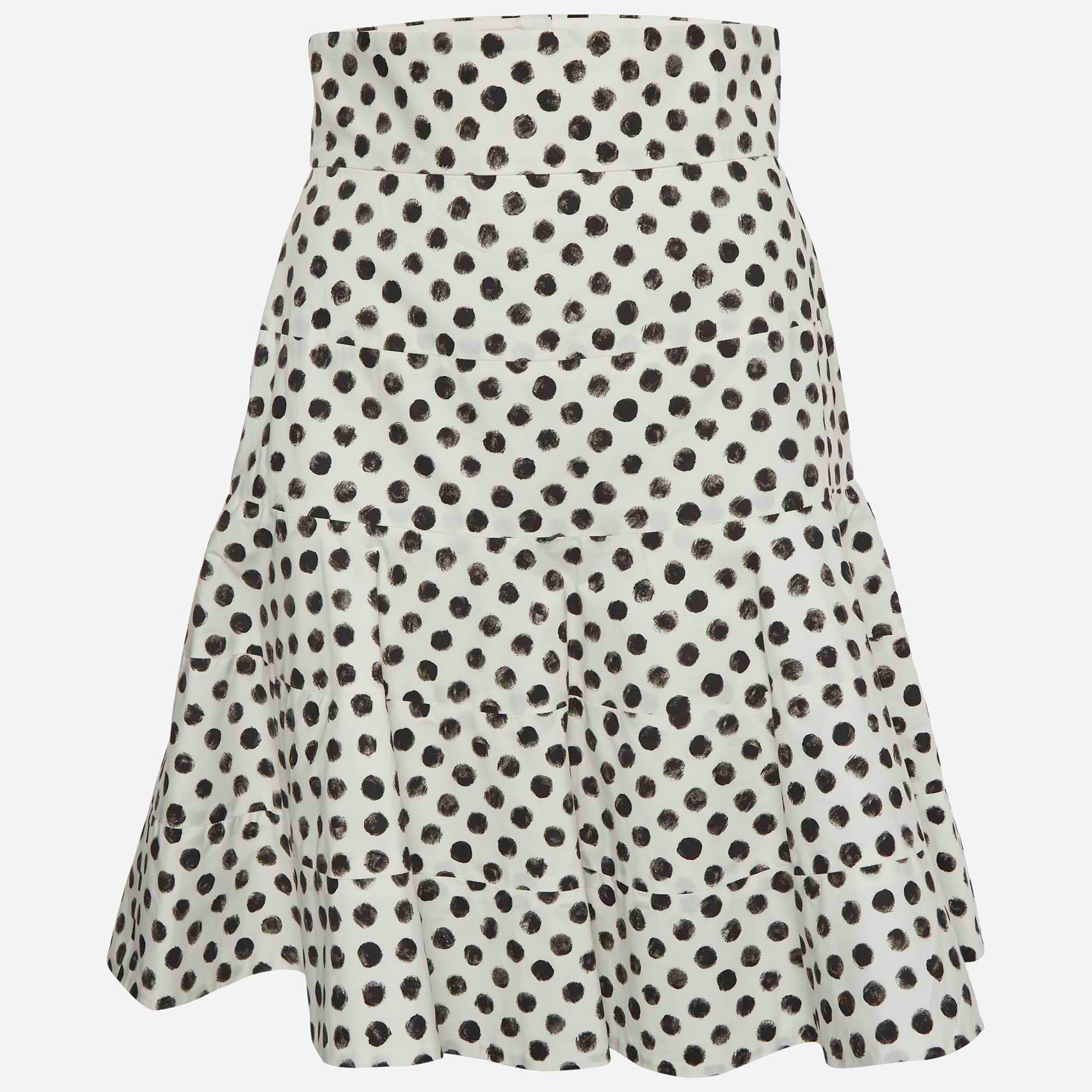 Dolce & Gabbana White/Black Polka Dot Print Cotton Poplin Flared Skirt S
