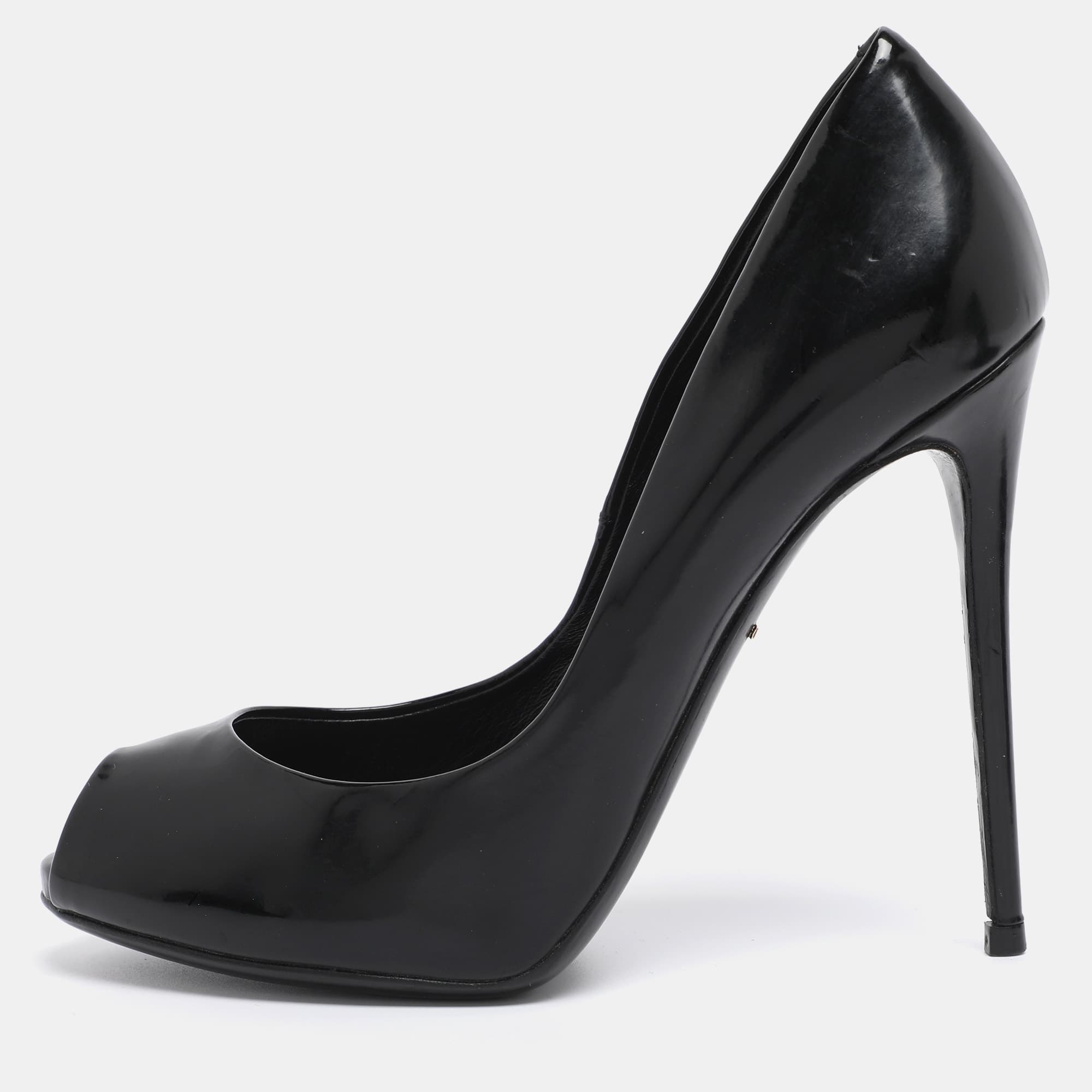 Dolce & Gabbana Black Patent Leather Peep Toe Pumps Size 37