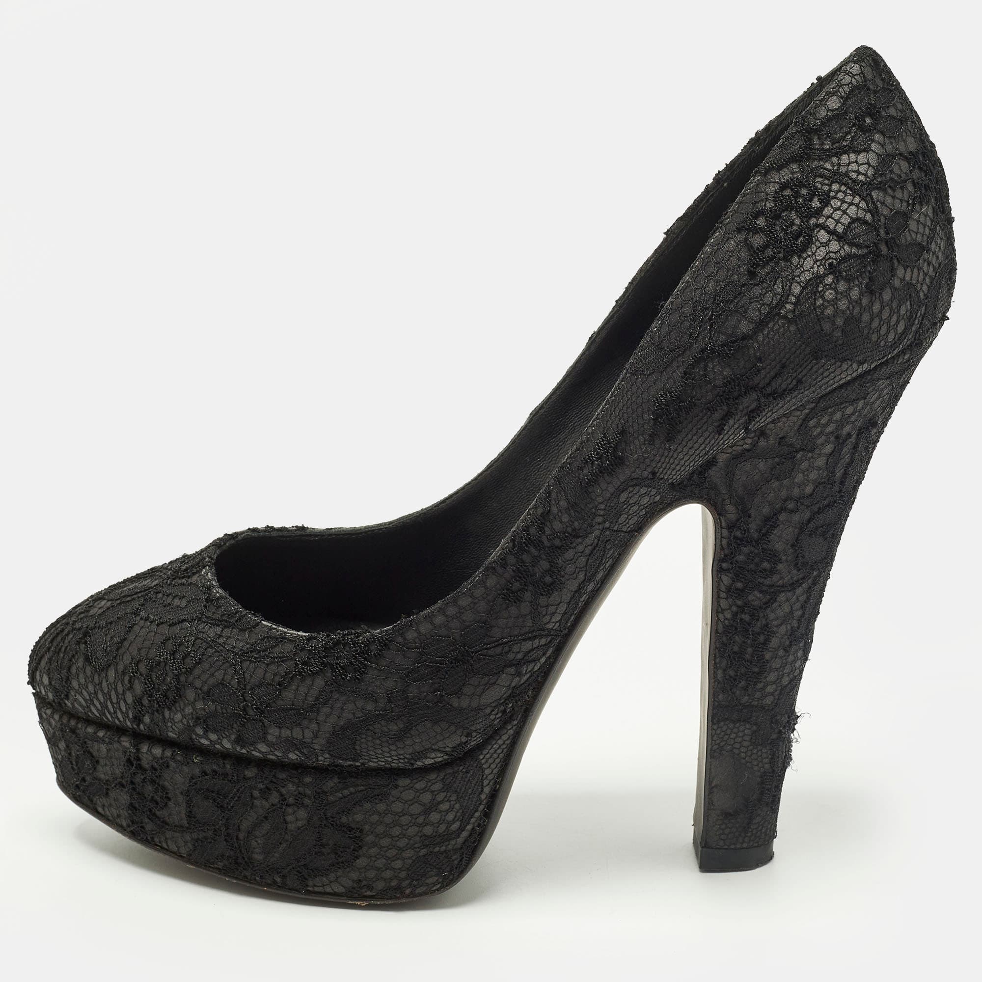 Dolce & Gabbana Size 38.5 Black Mesh and Satin Platform Pumps
