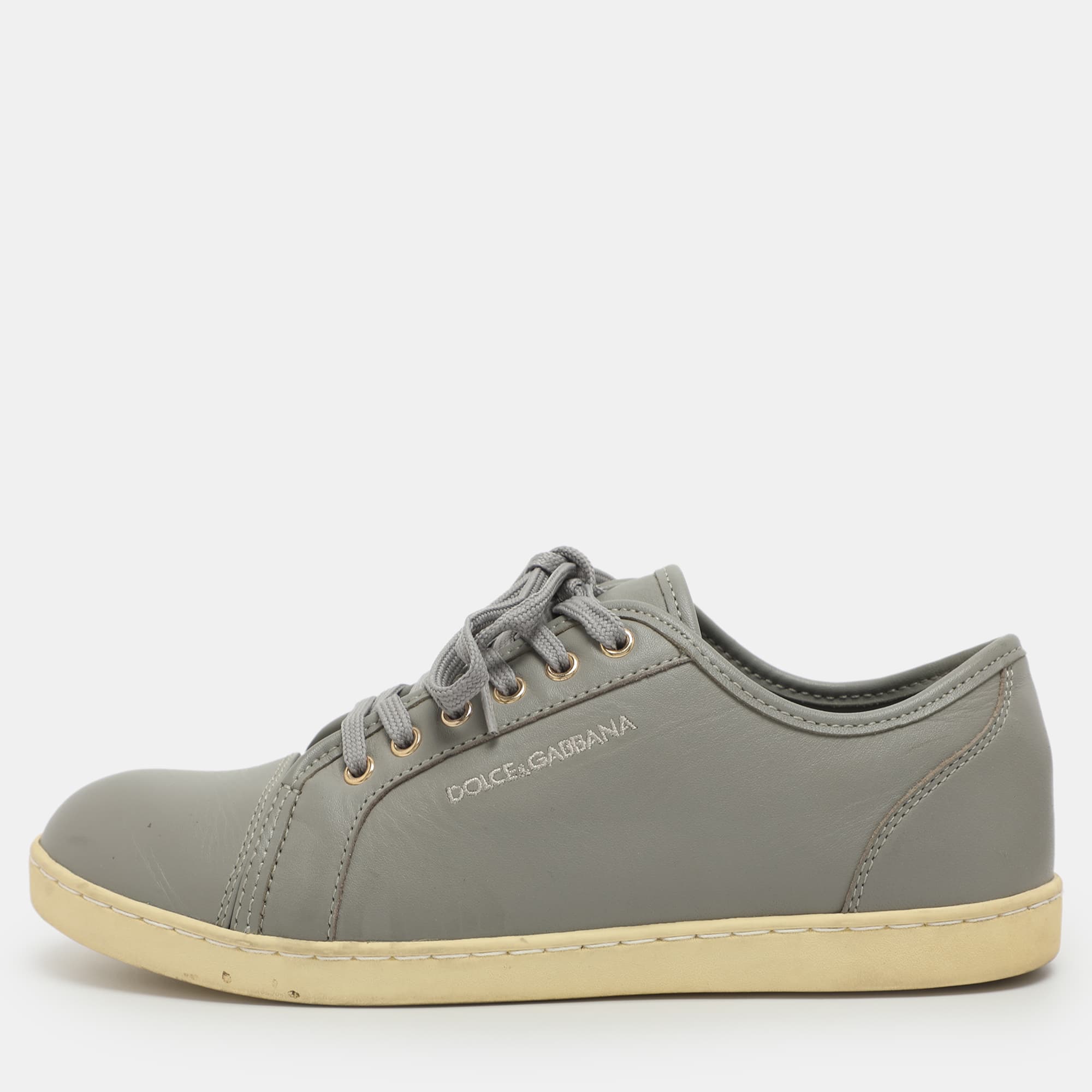 Dolce & Gabbana Portofino Size 35 Grey Leather Low Top Sneakers