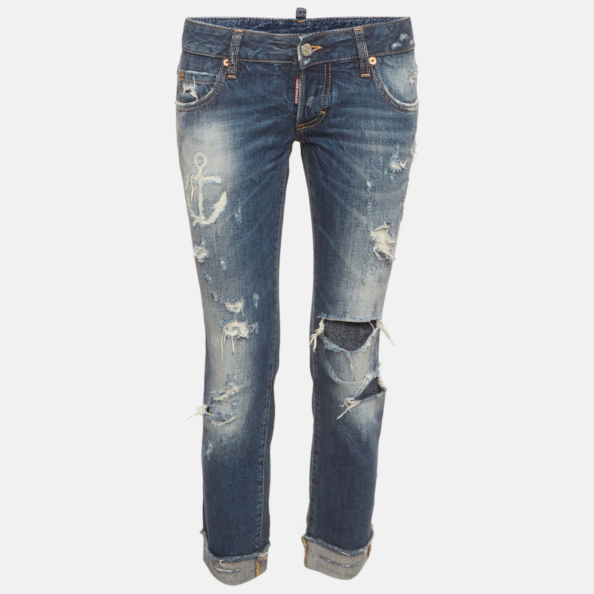 Dsquared2 Blue Distressed Denim Slim Fit Jeans S/Waist 29"