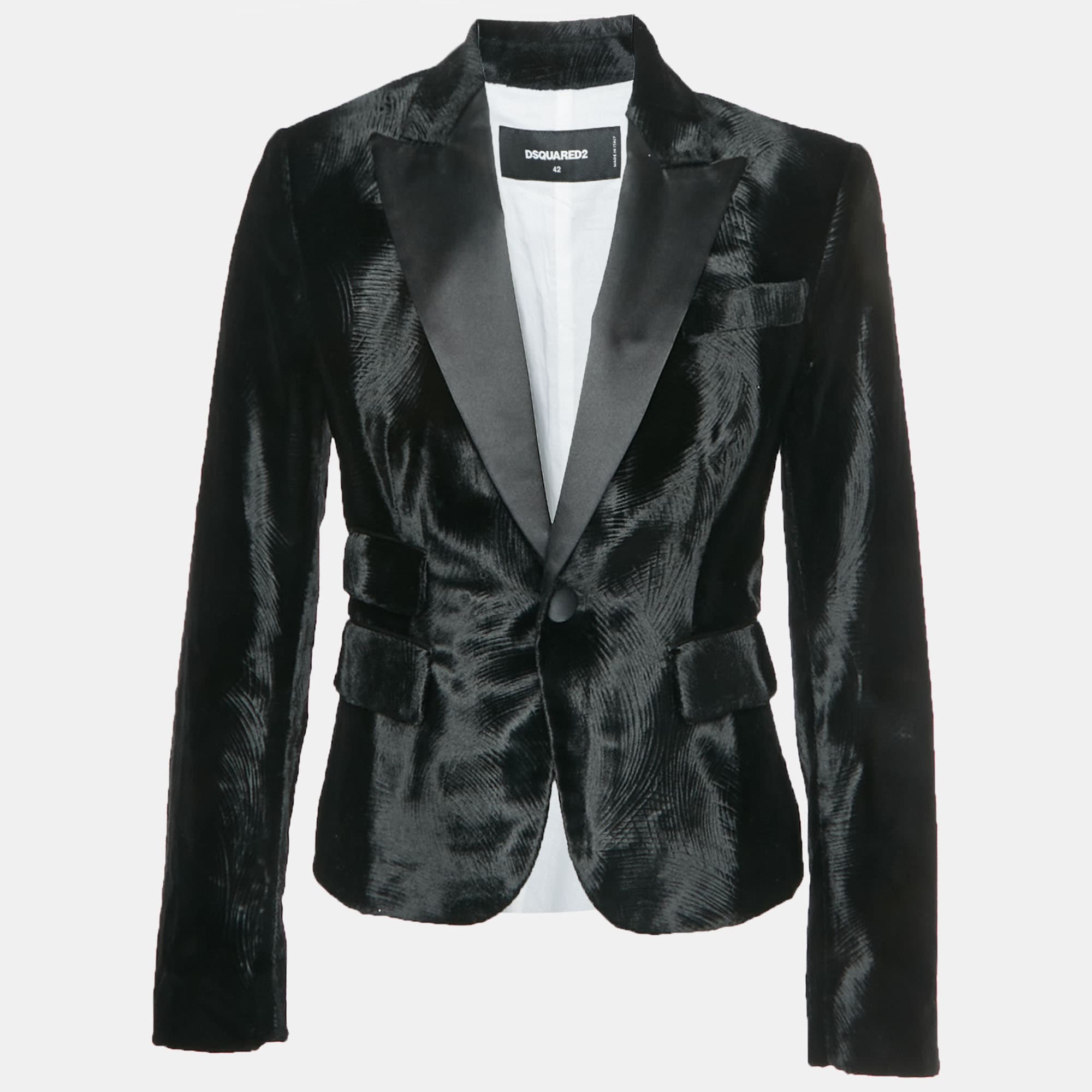 Dsquared2 Black Velvet Single Breasted Blazer M