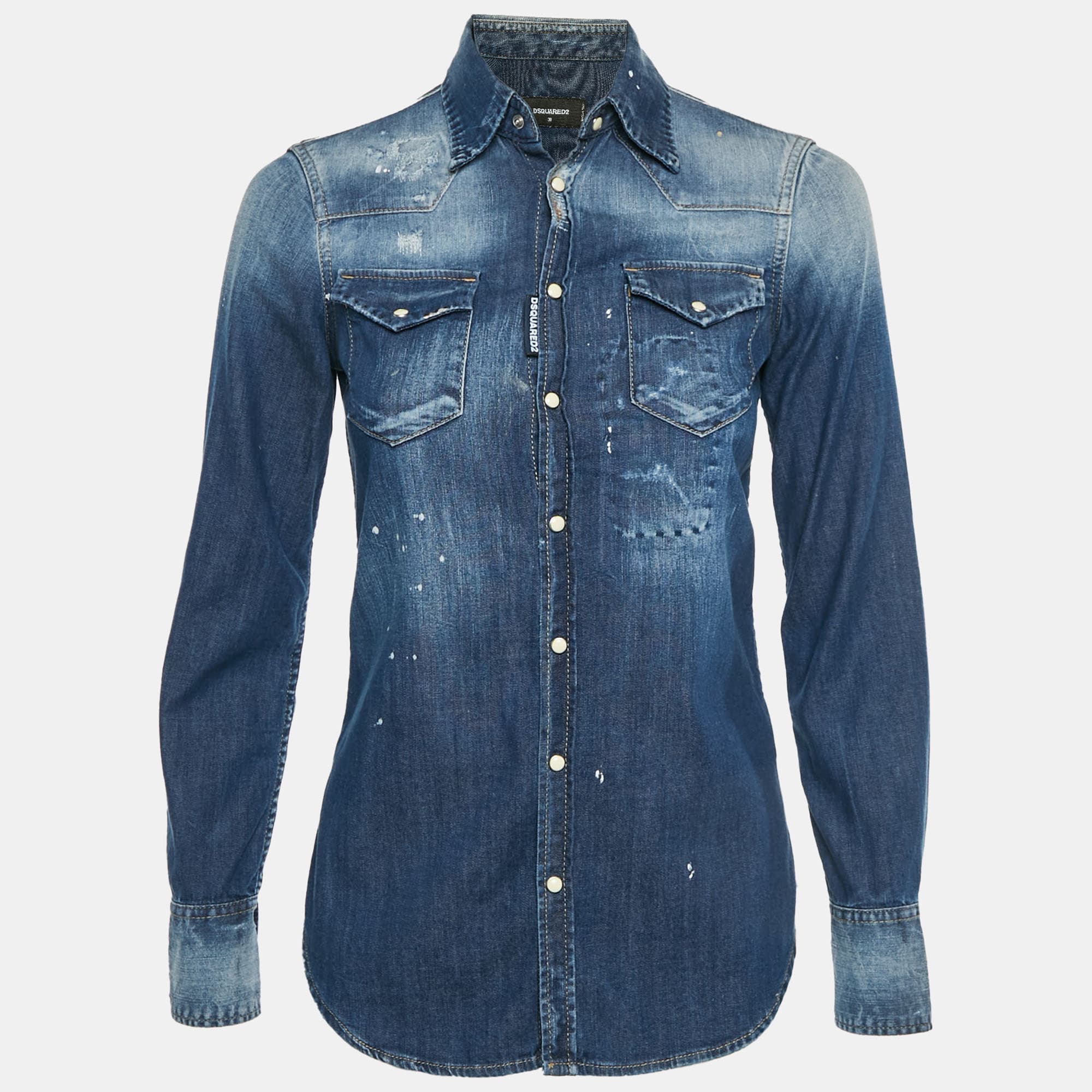 Dsquared2 Blue Distressed Denim Shirt S