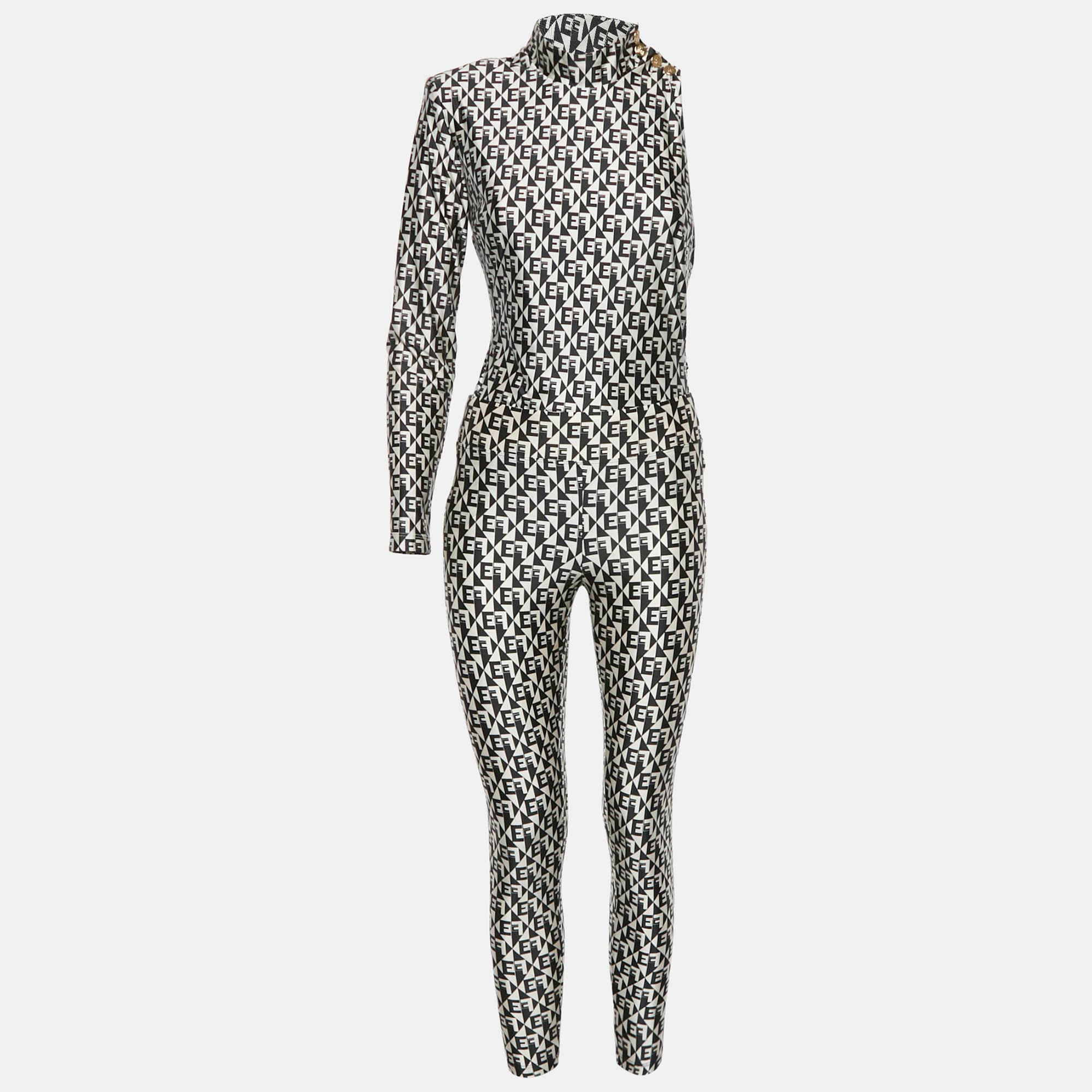 Elisabetta Franchi Monogram Print Jersey Bodysuit and Leggings Set M/L