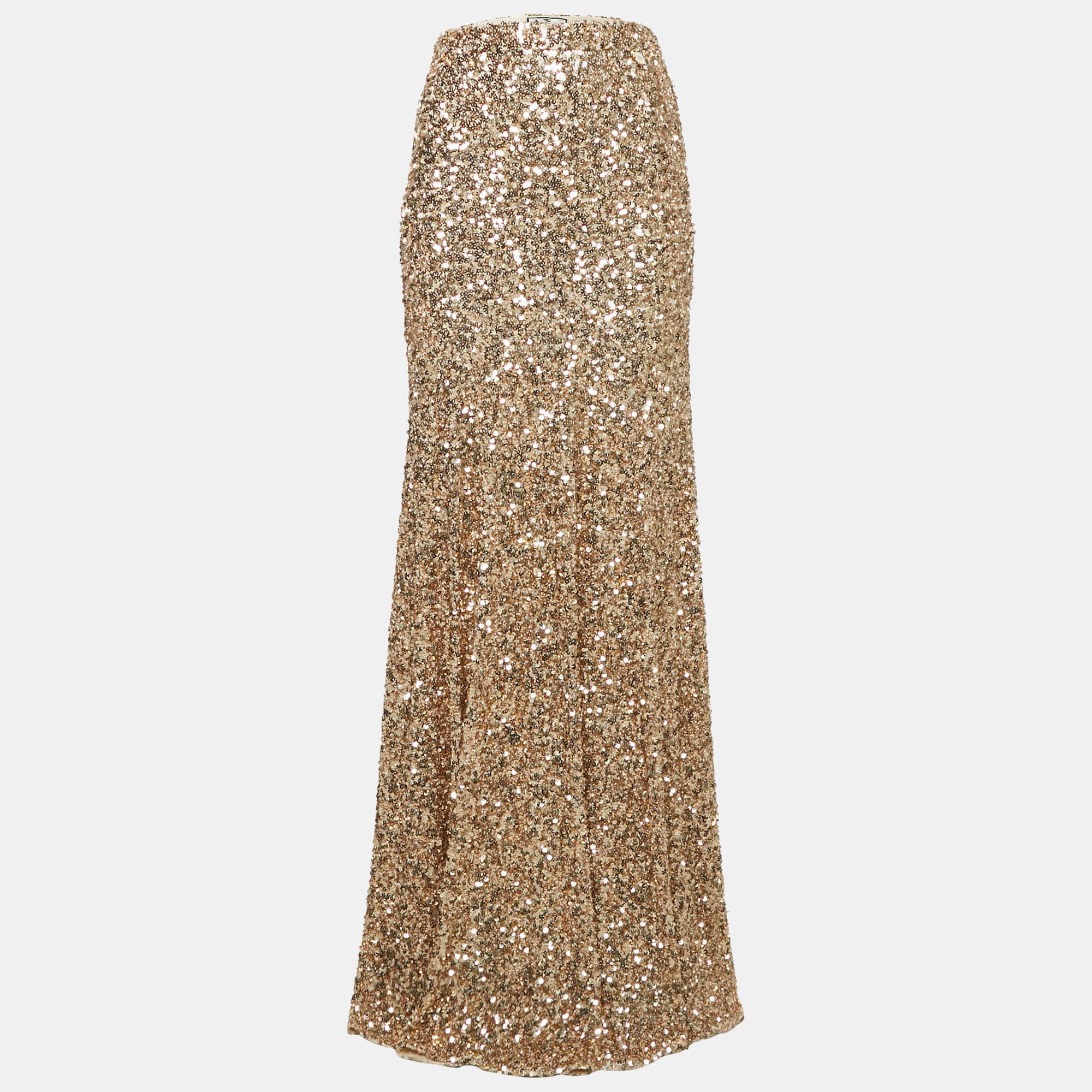 Elisabetta Franchi Gold Flared Maxi Red Carpet Skirt M